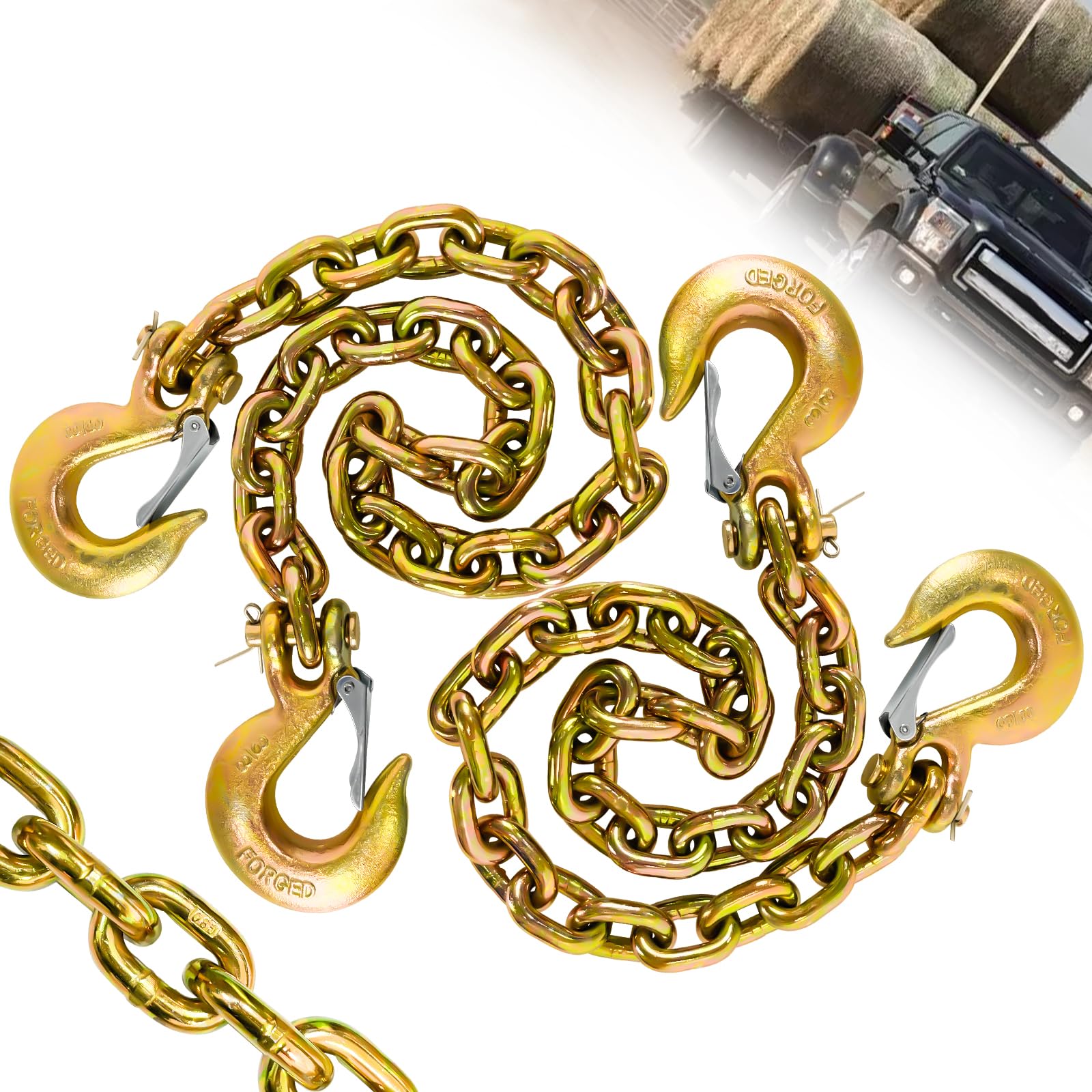 3/8'' Trailer Safety Chains G80 Trailer Chains With G70 Clevis Safety Hooks 35'' | 7100 Lbs Safety Working Load 27000 Lbs Break