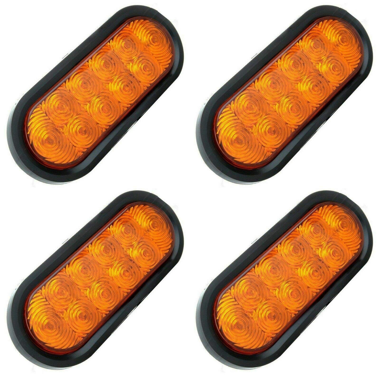 4pc 6 inch Oval Amber LED Trailer Tail Lights [DOT Certified] [Grommet & Plug Included ] [IP67 Waterproof] Park Turn Trailer Lig