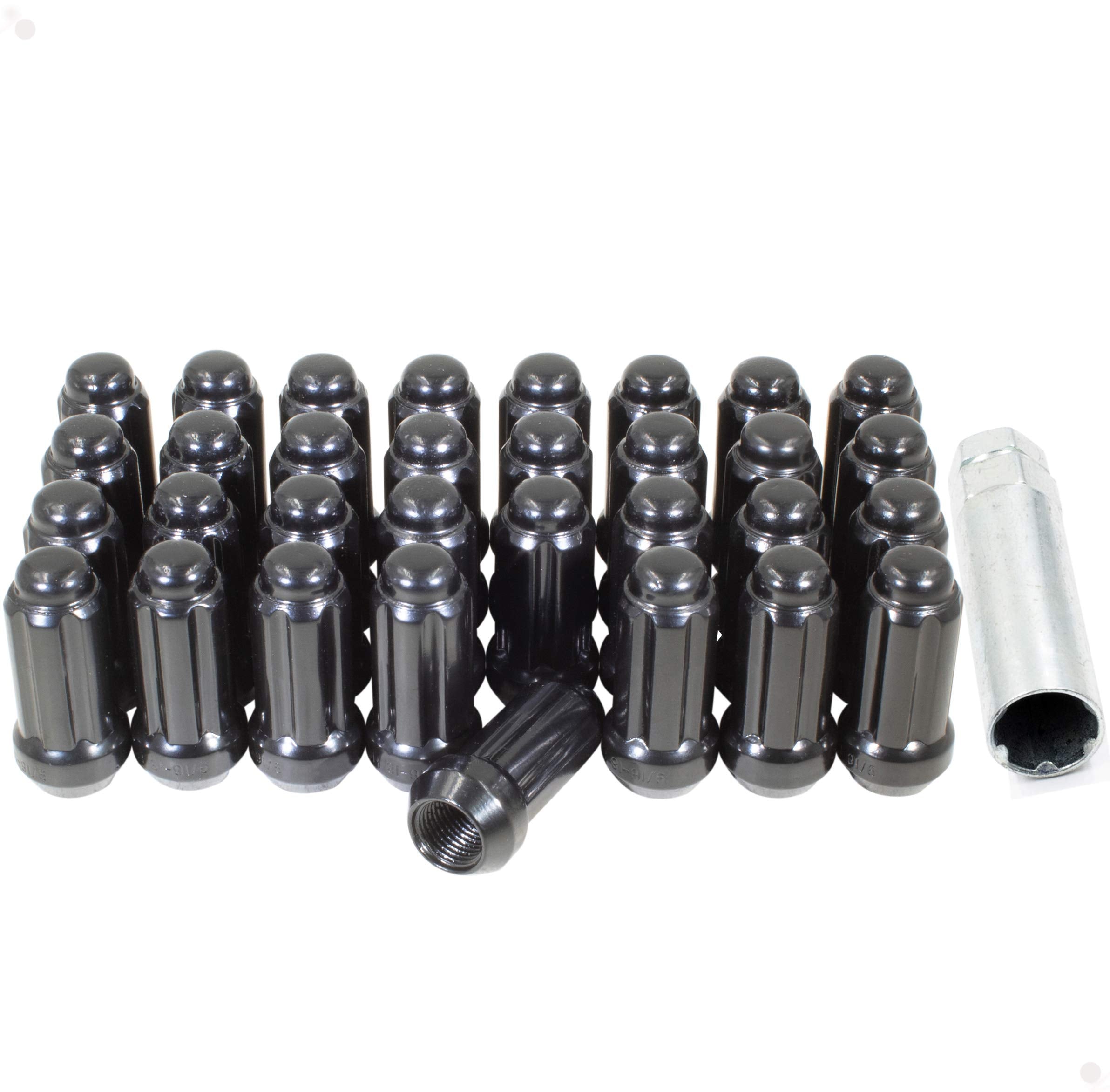 Wheel Accessories Parts 32 Pcs 9/16' Thread Truck 2.00' Long Spline Lug Nuts Black Chrome 6 Spline Hex Fits 1994-11 Ram 2500 3500 1975-97 Ford F250 F350 Chevy Gmc C20 K20 C2500 C3500