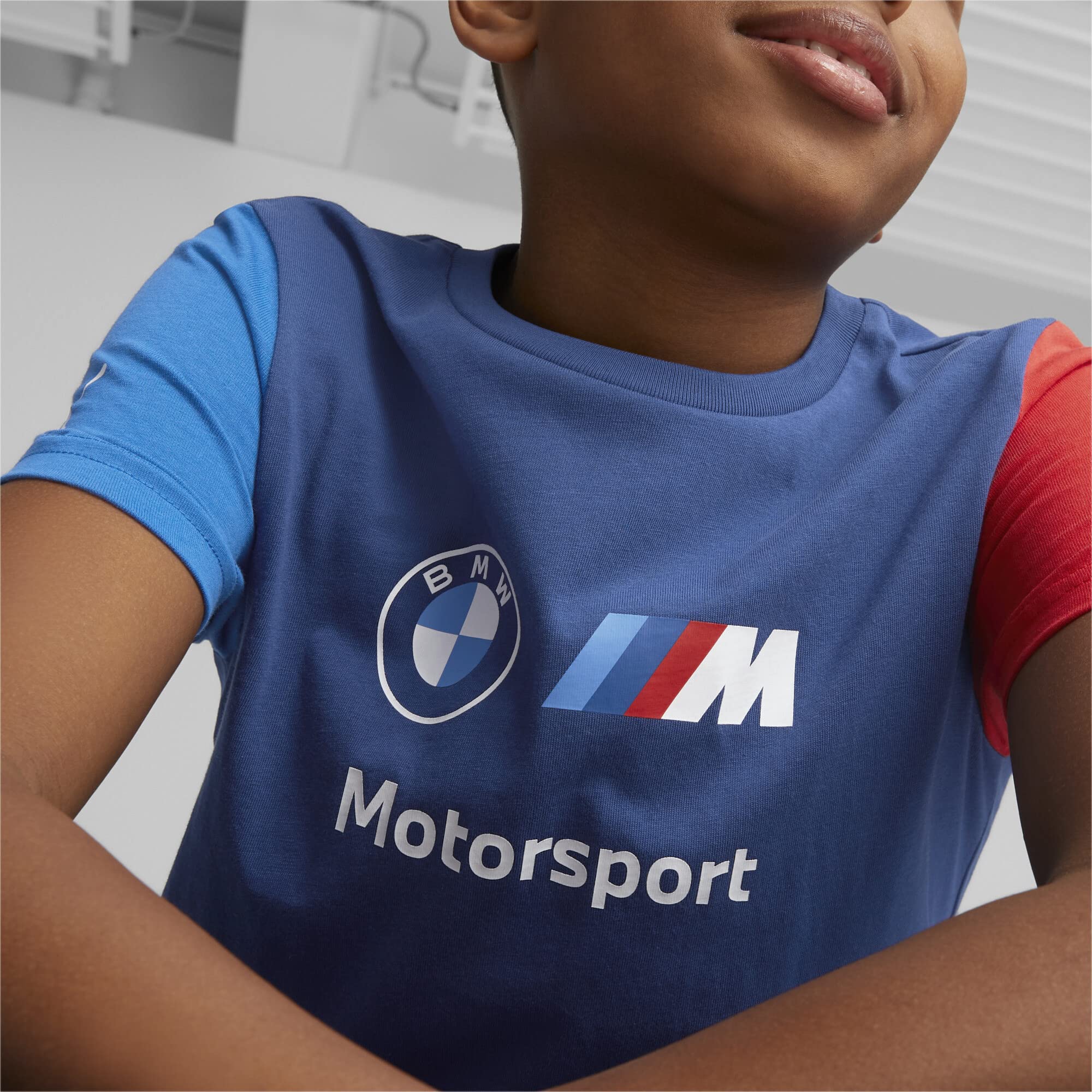PUMA BMW M Motorsports Kids Essentials Logo Tee, PRO Blue-M Color, Small
