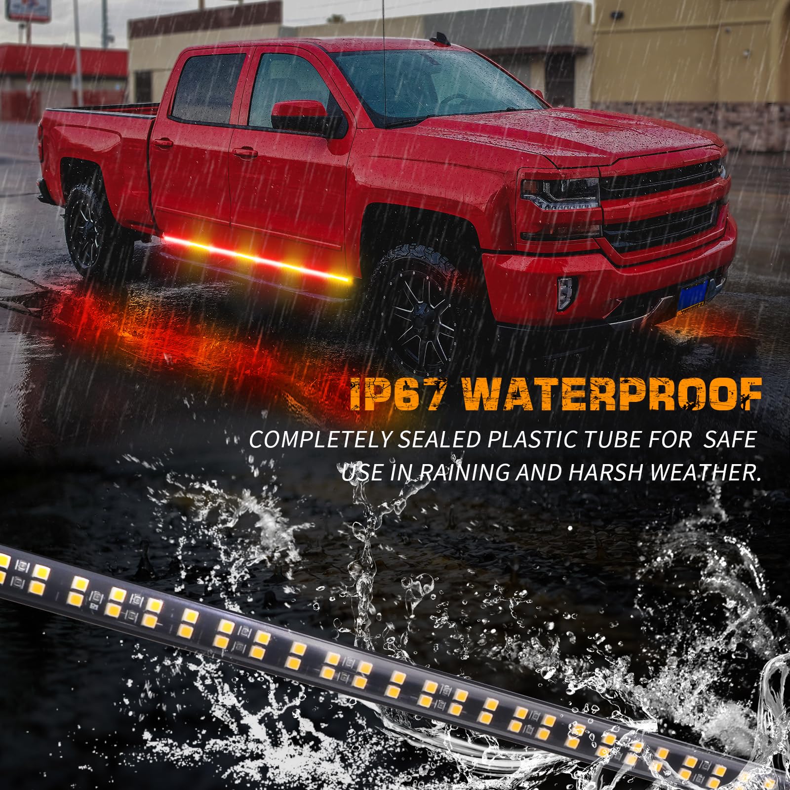 XRIDONSEN 2PCS Amber/Red 70" LED Truck Strobe Lights Bar, Model XR-620, Waterproof Emergency Warning Lights for Vehicles and Trucks