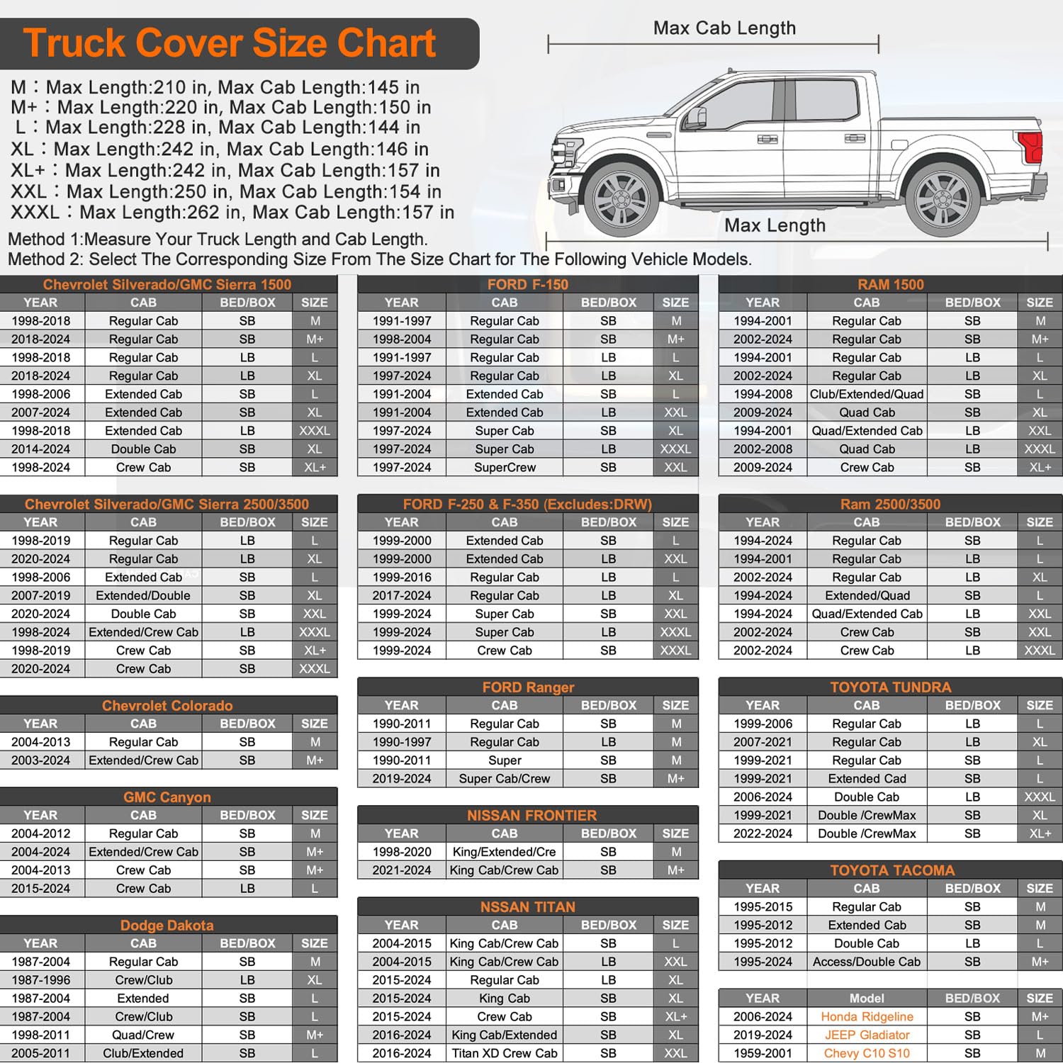 Kayme 6 Layers Truck Cover Waterproof All Weather, Heavy Duty Outdoor Pickup Cover Sun Uv Rain Protection, Universal Fit For Che
