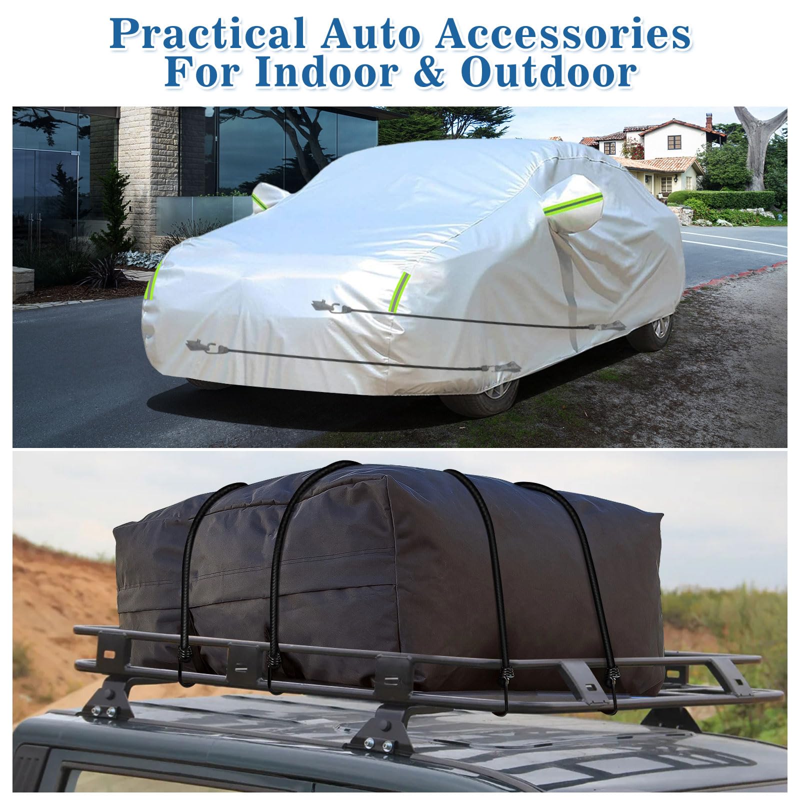 BETERNY 4PCS Car Cover Gust Straps, Heavy Duty Bungee Cords, Black, Fits Most Cars, SUVs, Trucks, Model CA1862