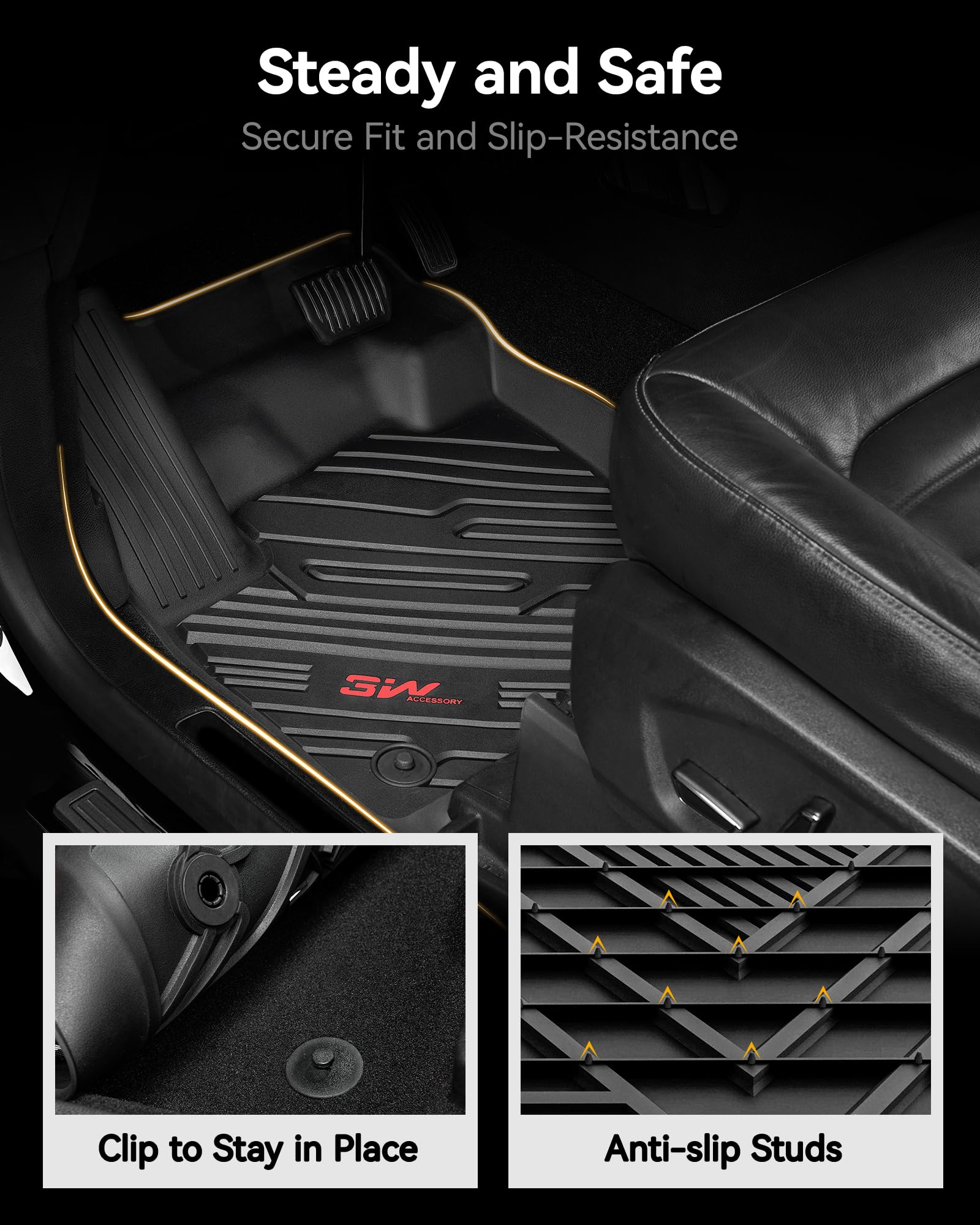 3W Floor Mats & Cargo Liner Fit For Jeep Grand Wagoneer 2022 2023 2024 2025 8 Seat (Not Fit For L Or 7 Seat), Tpe Custom Fit Wag