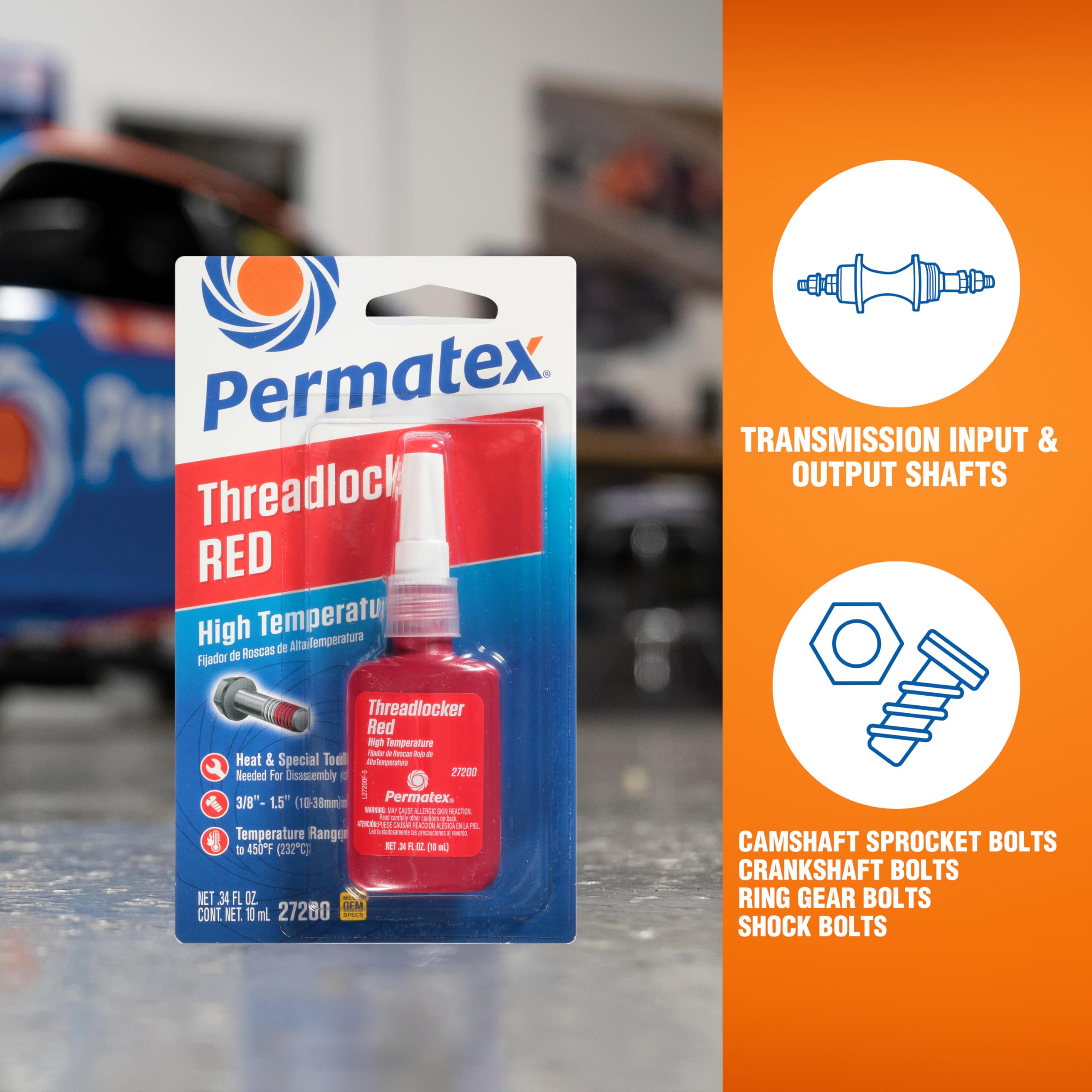 Permatex High Temperature Threadlocker Red, 10 ml, Model 27200 - Strong Adhesive for Secure Fastening