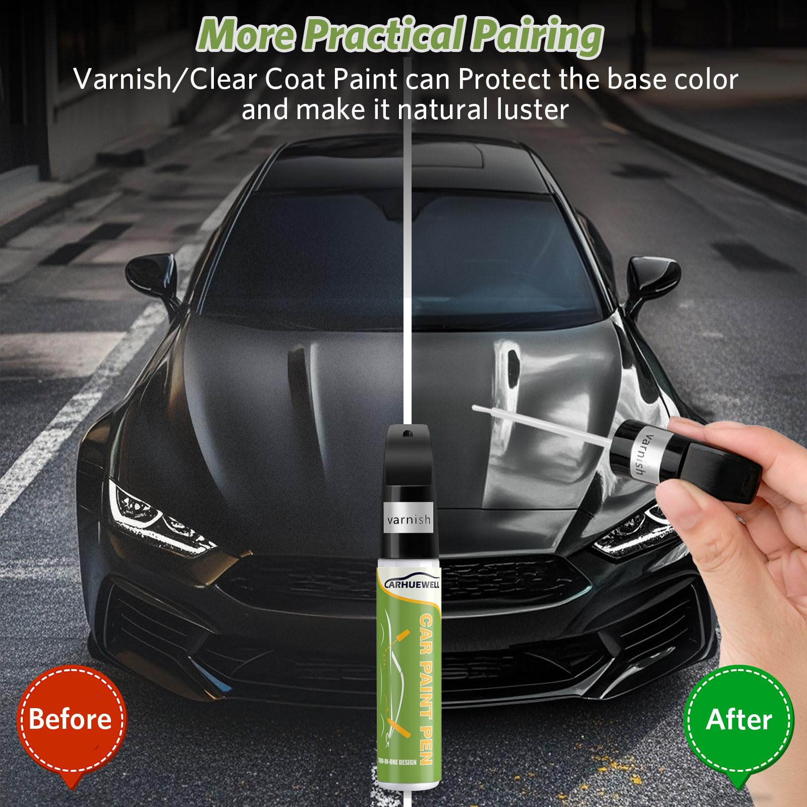 Carhuewell Black Touch Up Paint For Cars, Black Rim Scratch Remover Pen Automotive Wheel Scratch Fix Gloss Paint (Pure Black)