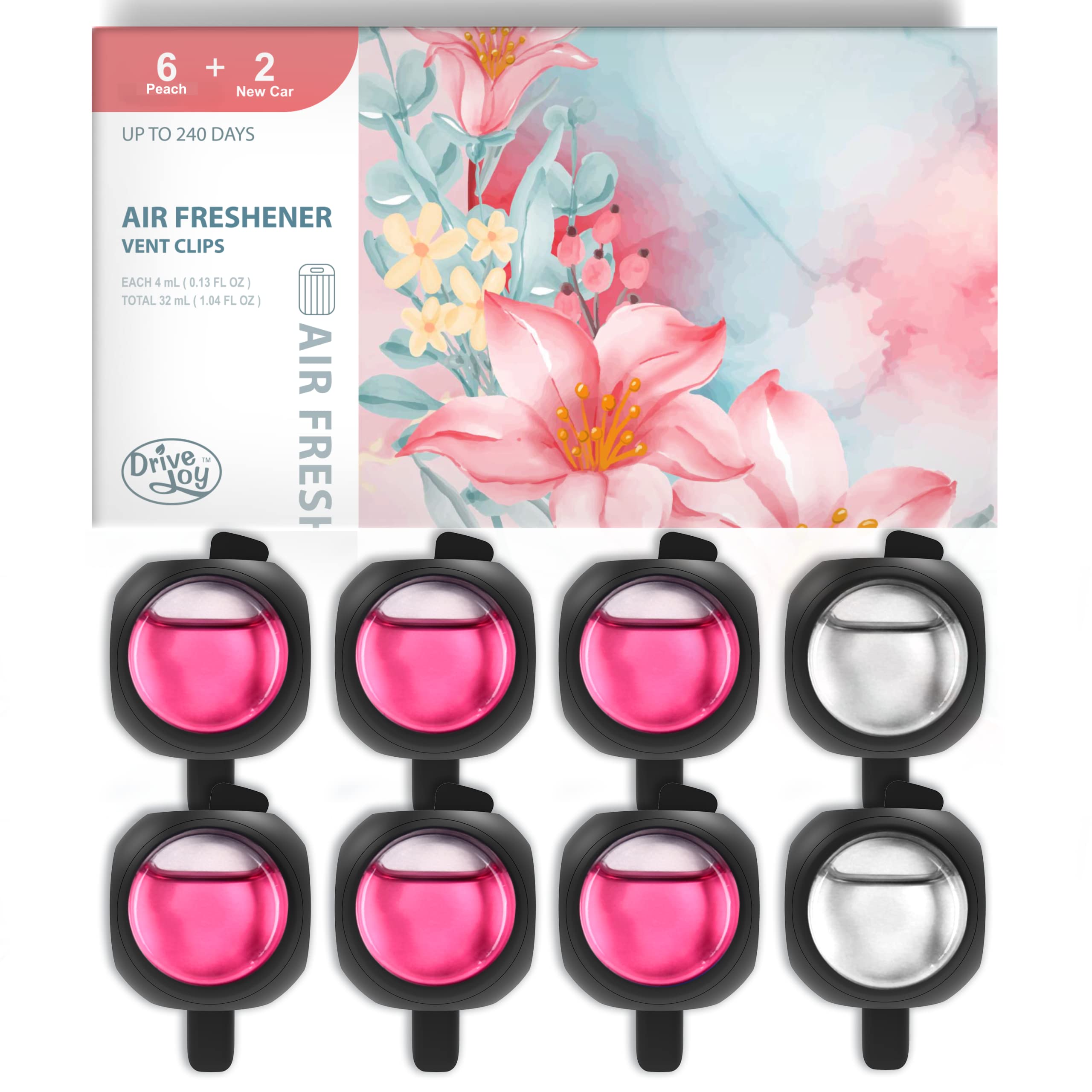 Drivejoy Car Air Freshener Vent Clips, 8Pk, 6 Peach, 2 New Car Scent, Car Fresheners For Men Women, Up To 240 Days, Long Lasting