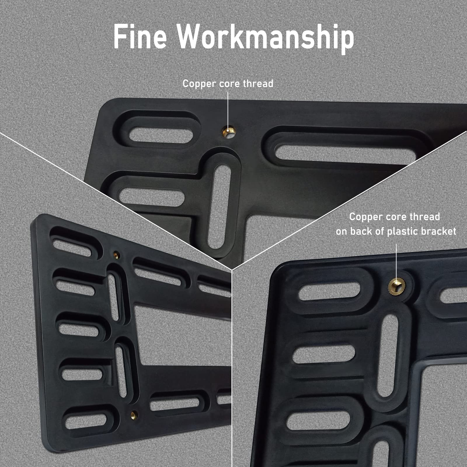 BGGTMO License Plate Bracket Holder - Universal Front Mounting Kit, Black Plastic, TL-License Plate Frame, Includes Stainless Steel Screws