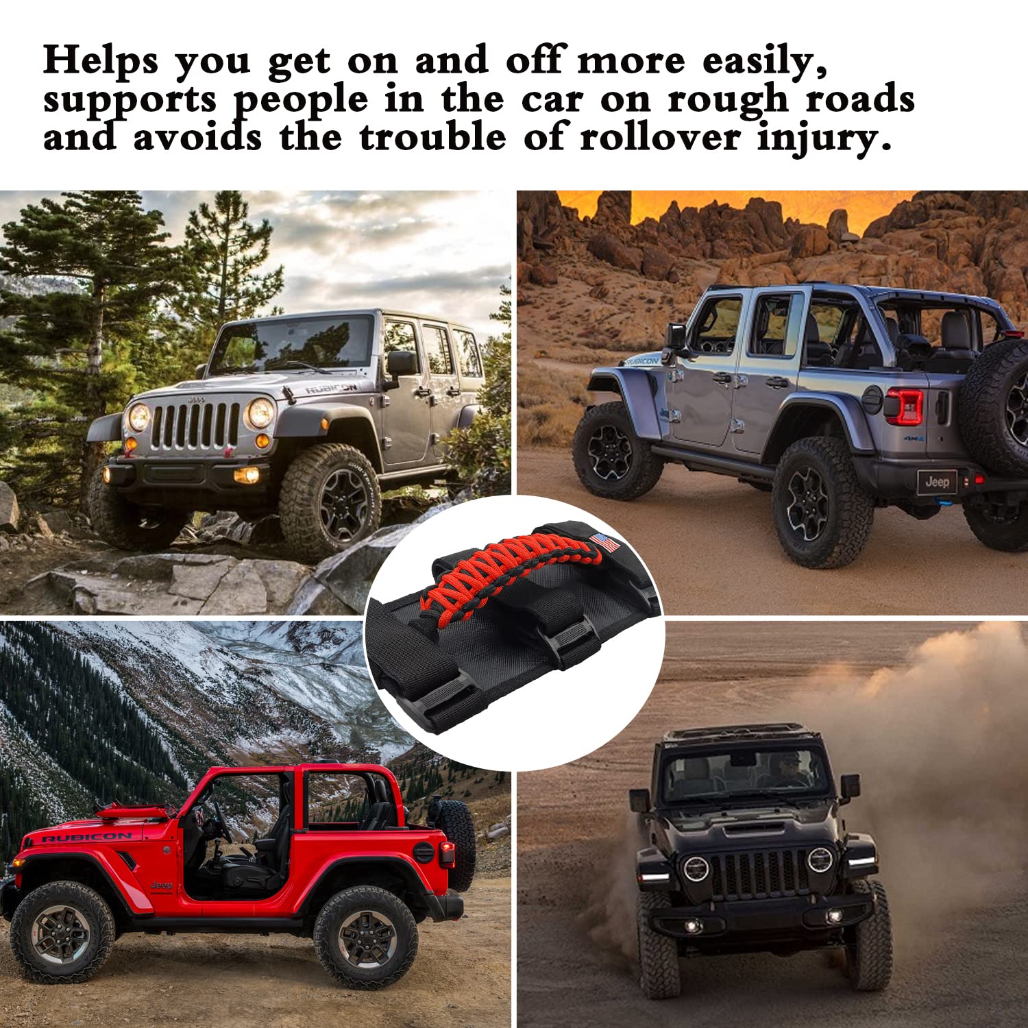 Kujunpao 4 X Roll Bar Grab Handles Grip Handle Compatible With Jeep Wrangler Jlu Jk Jku Tj Yj Lj Jt Jl & Gladiator Jt 1955-2022 Utv & Atv(Red)