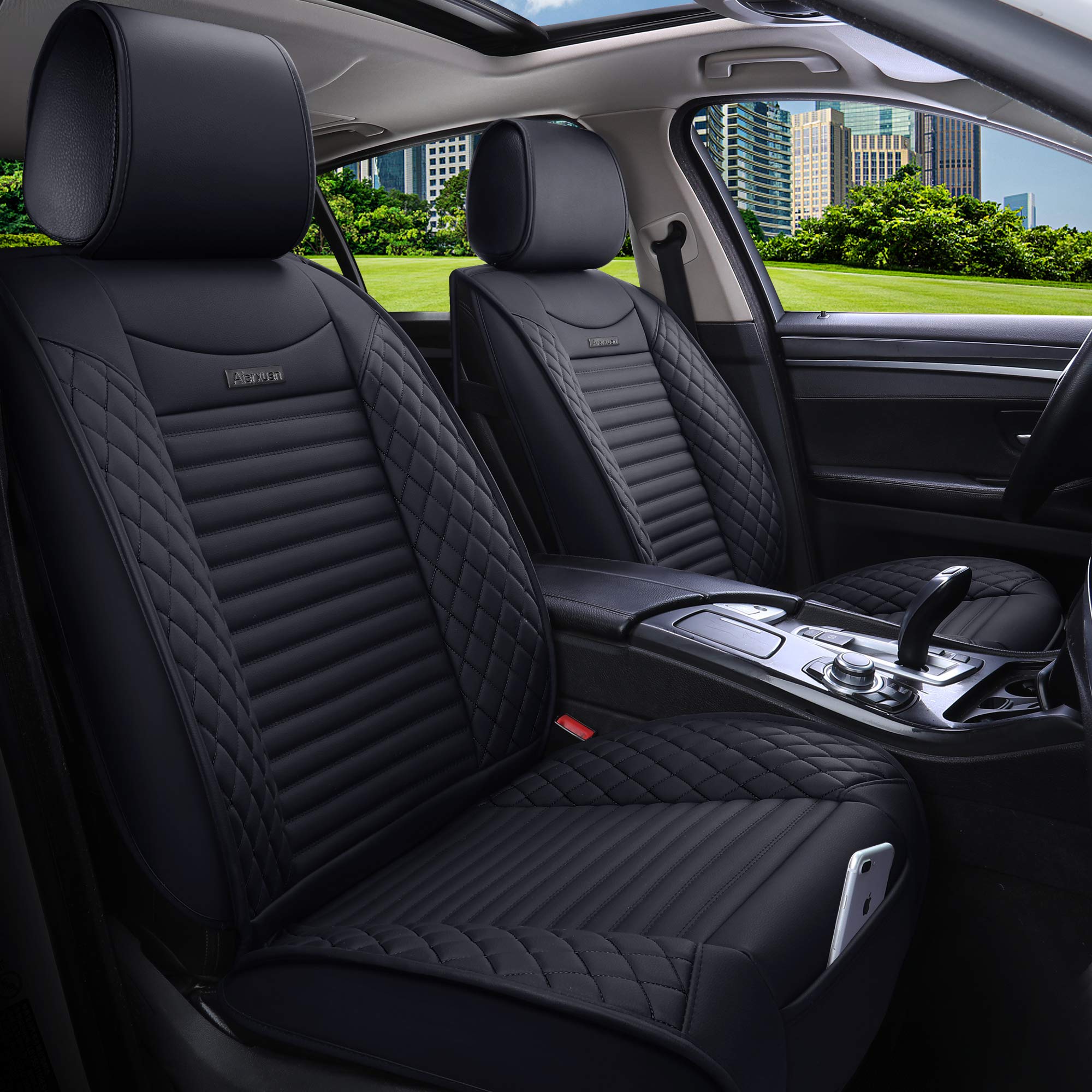 Aierxuan Front Car Seat Covers Waterproof Leather Universal for Chevy Acura Lexus Jetta Tiguan Jeep Wrangler Liberty Cherokee Mi