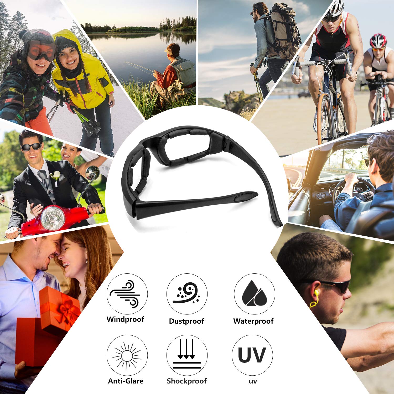 3 Pair Motorcycle Riding Glasses Padding Goggles Uv Protection Dustproof Windproofmotorcycle Sunglasses With Clear Lens For Outd