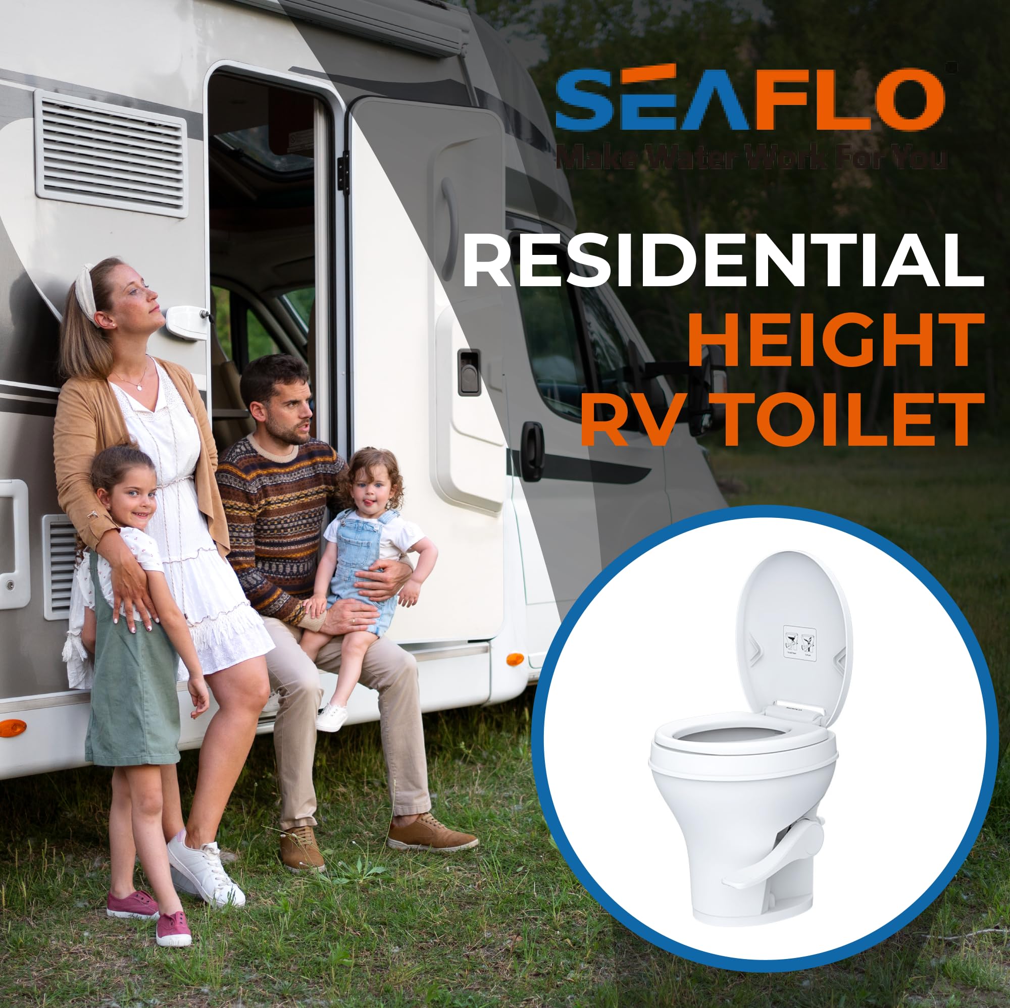 SEAFLO RV Toilet SFRTPH-01-01, White Polypropylene, Residential Height