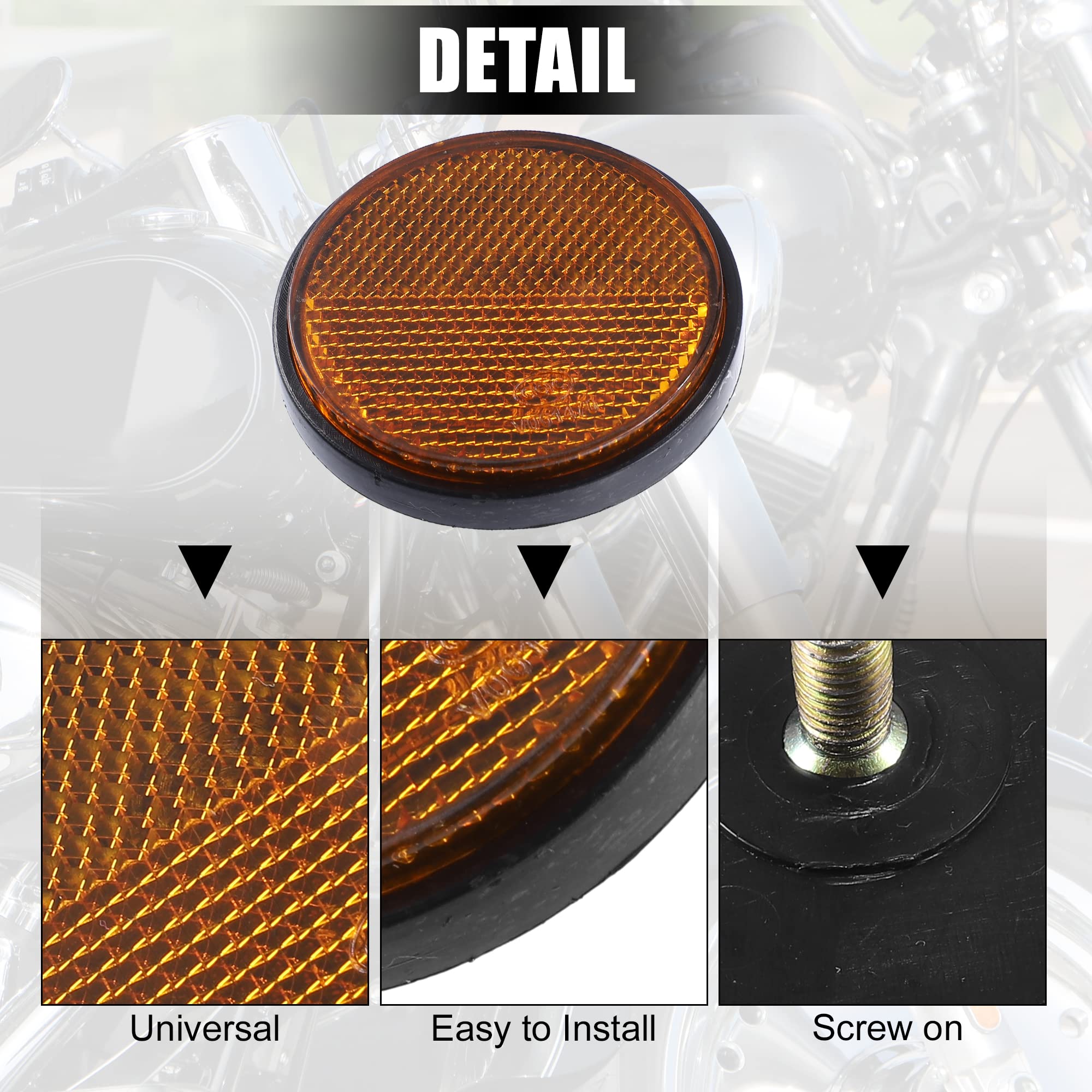 X Autohaux 4 Pcs M6X1.0 Orange Plastic Universal Round Screw Mount Reflective Warning Reflector For Motorcycle Bike