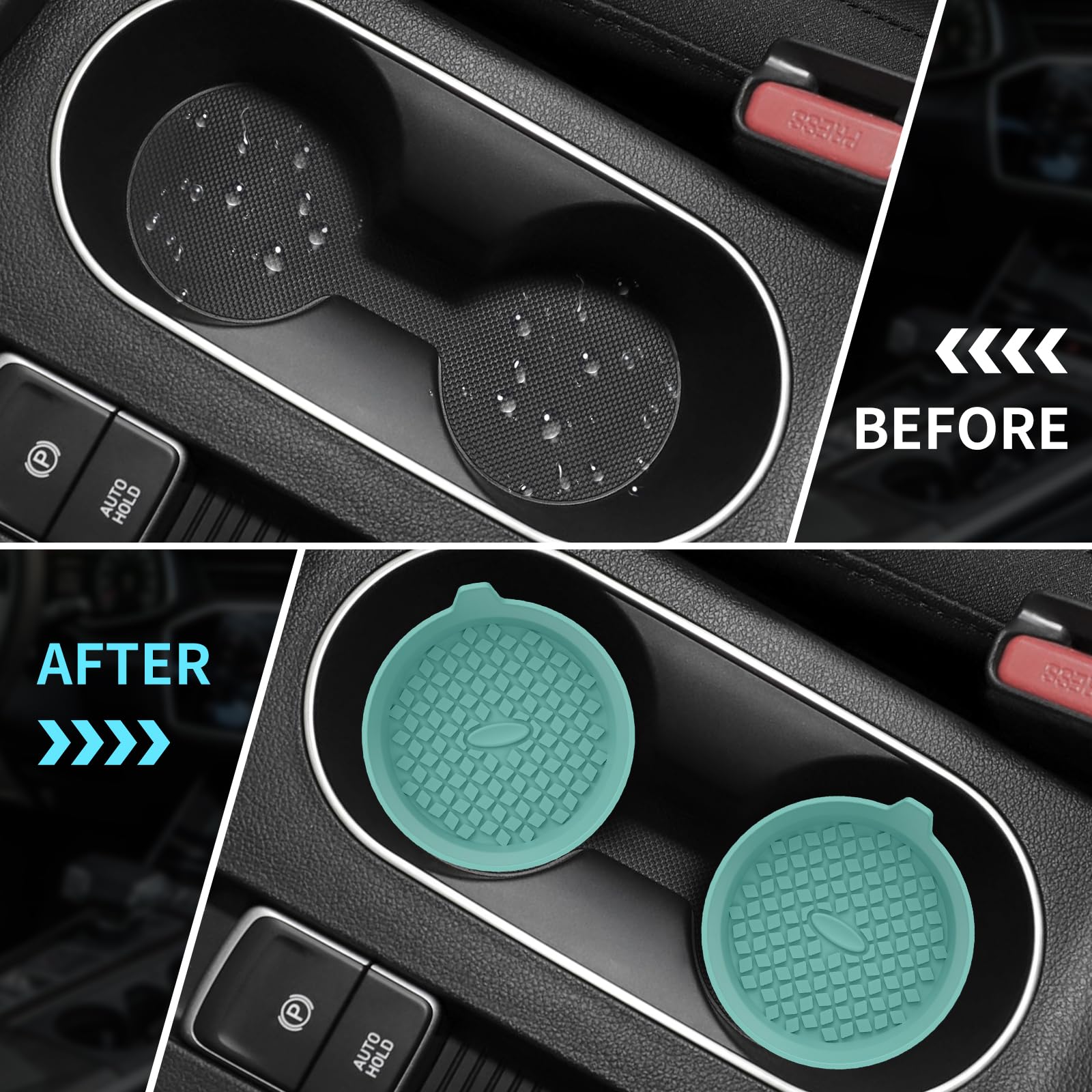 Me.Fan Car Cup Holder Coasters [4 Pack] Silicone Cups Mats, Automotive Universal Non-Slip Recessed Interior Accessories Teal Blu