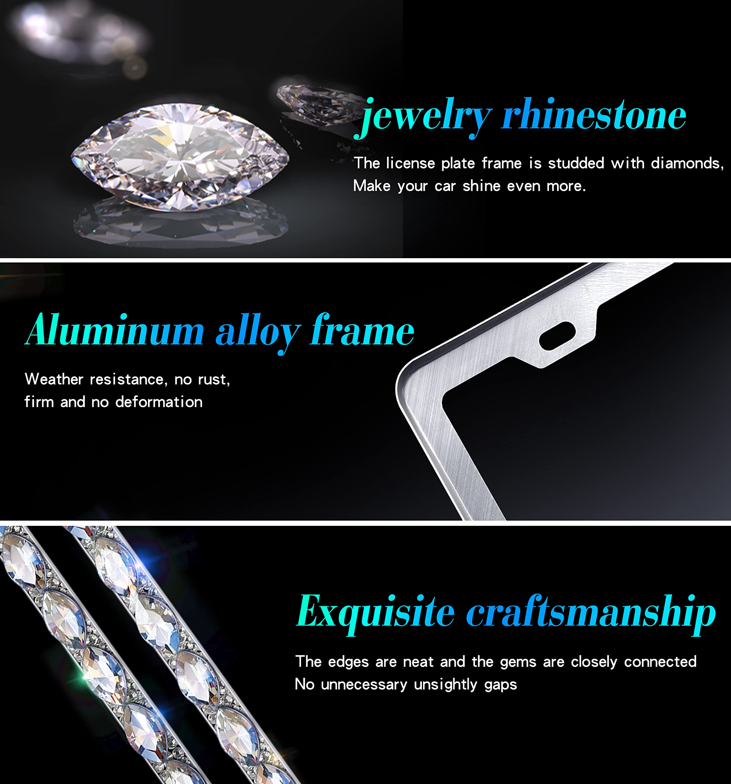 Murimt Bling License Plate Frames With High End Ribbon Gift Box,Rhinestone Sparkly Diamond License Plate Holder, Handcrafted Cry