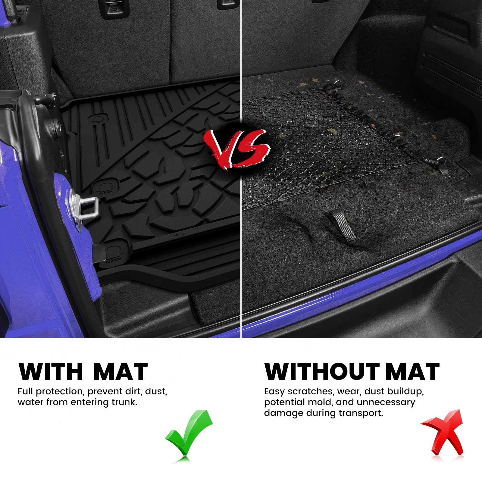 LASFIT Trunk Mat for Jeep Wrangler JL 2018-2025, All Weather TPE, Black, 36*9*9, Custom Fit Cargo Mat for Flat Load Floor