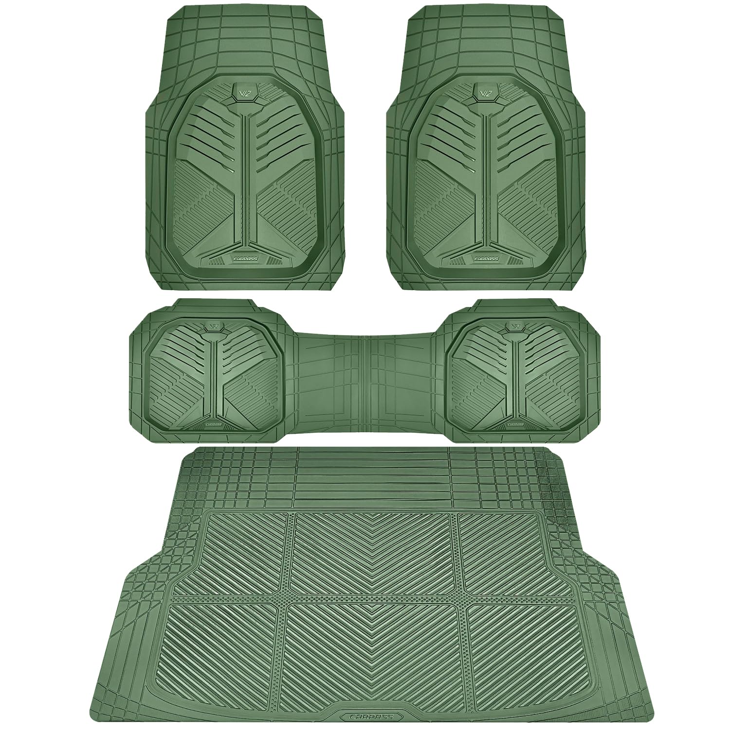 Car Pass Heavy Duty Rubber Car Mats With Cargo Liner, Deep-Dish Car Floor Mats And Trunk Mat All Weather, Universal Trim-To-Fit