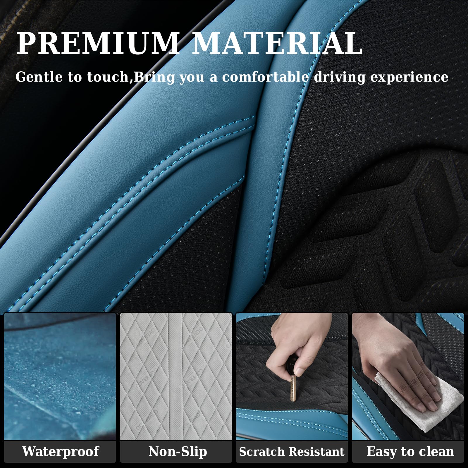 Coverado Car Seat Covers, 2PCS Front Seat Protector, Breathable Faux Leather, Blue, Model 8825, Fits Most Vehicles