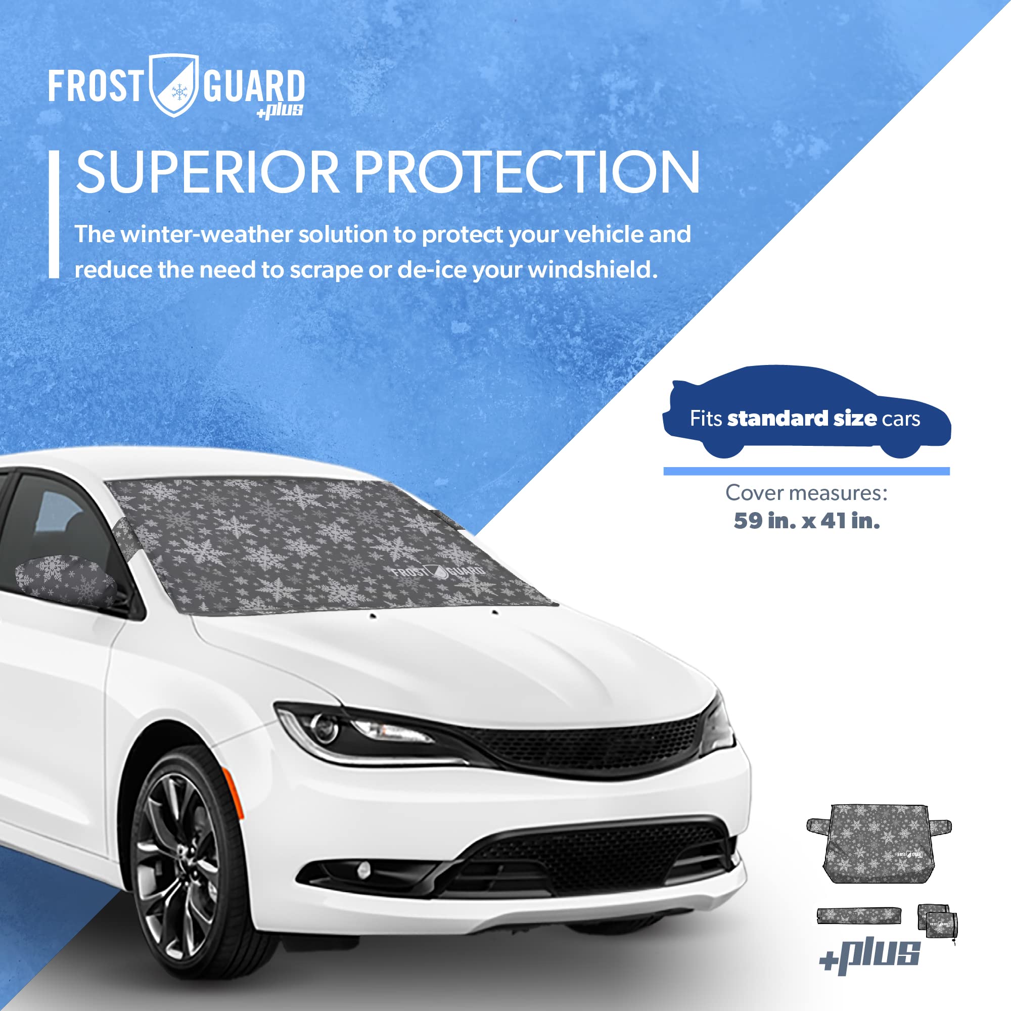 Frostguard Plus | Winter Windshield Cover For Ice And Snow, Standard Size (Snowflake) - Built-In Security Panels, Wiper Blade Co