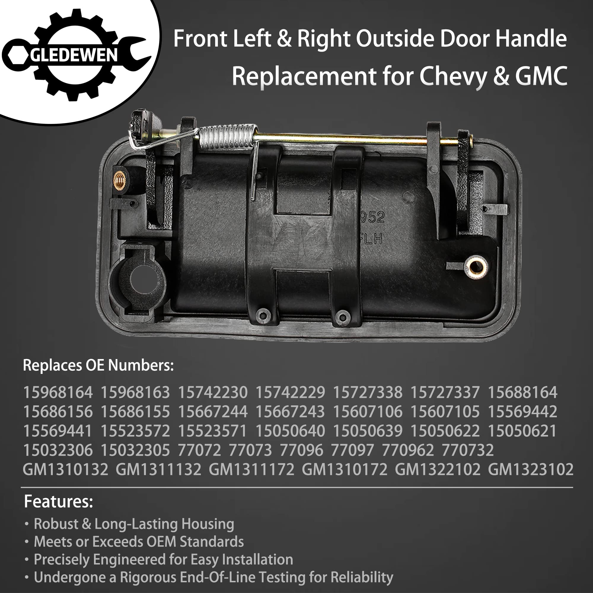 Metal Exterior Door Handle, Compatible With 1988-2001 Chevy Gmc K1500 2500 3500, C1500 2500 3500, Suburban, Tahoe, Yukon, Cadill