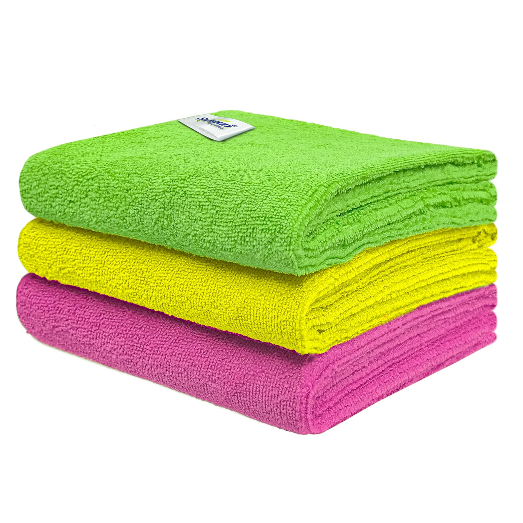 SOFTSPUN Microfiber Cloth 3 pcs 40x60 cms 340 GSM Multicolor Thick Lint & StreakFree Multipurpose Cloths Automotive Microfibre T
