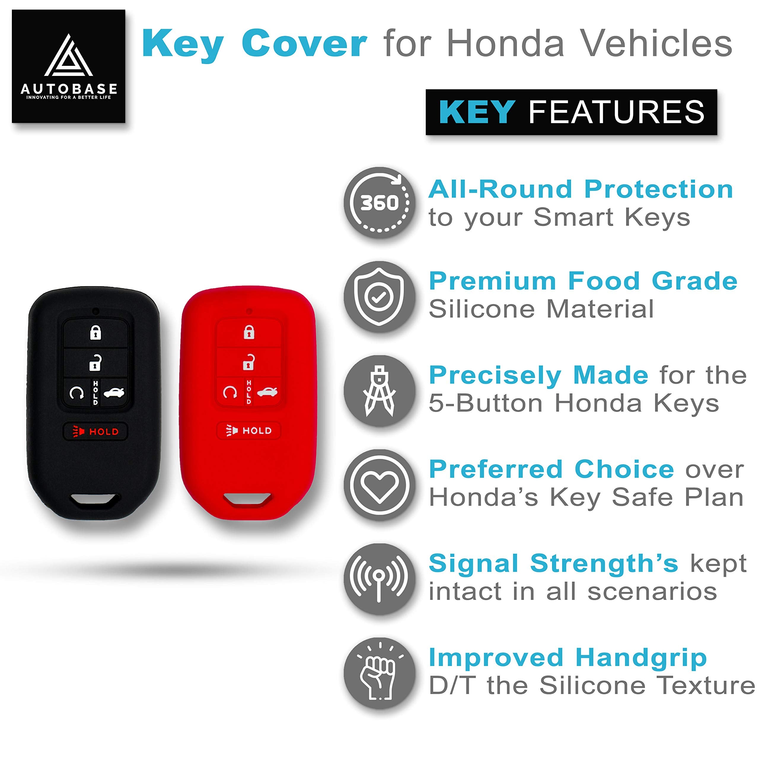 Autobase Silicone Key Fob Cover For Honda Accord Civic Cr-V Crv Pilot Passport Insight Ex Ex-L Touring | Car Accessory | Key Pro