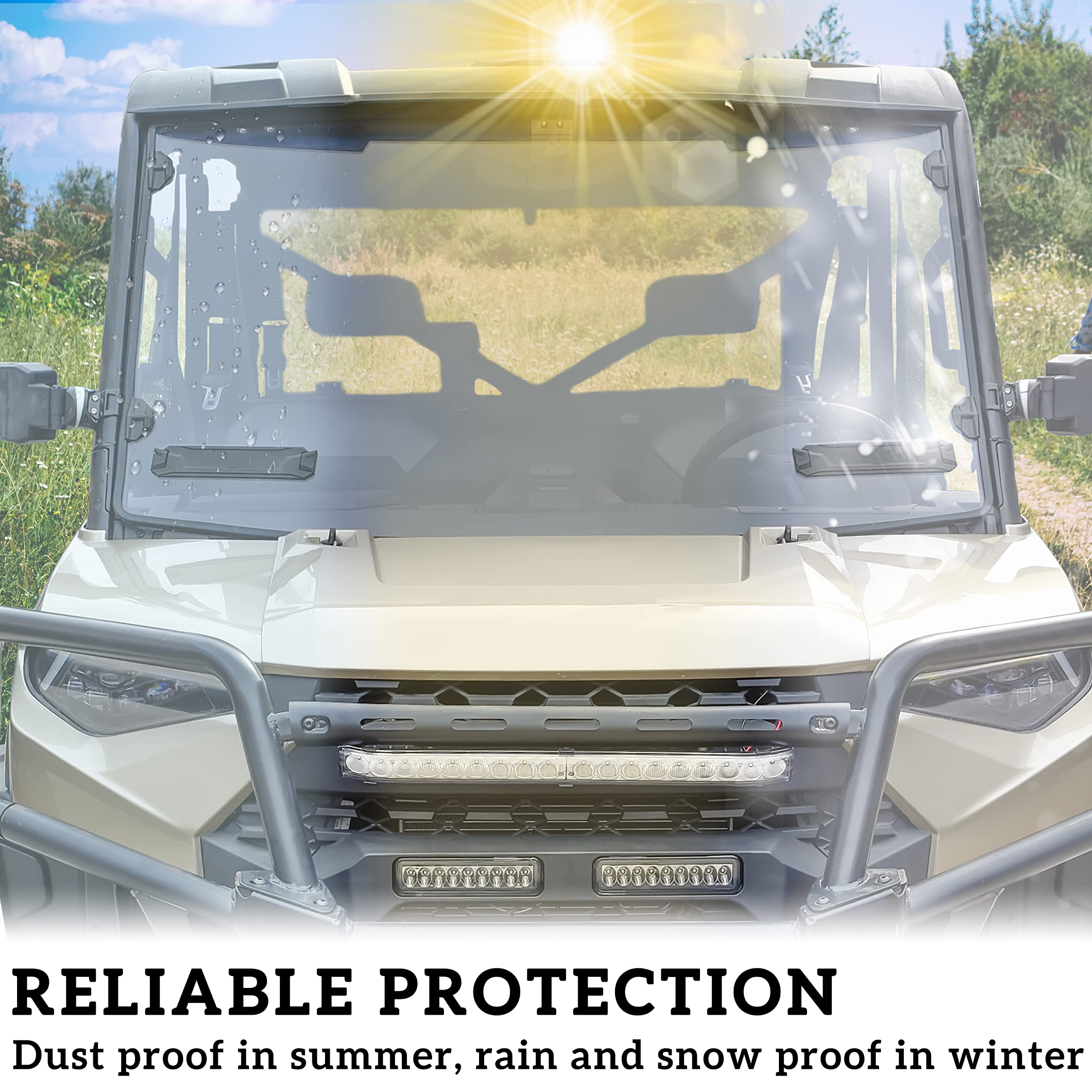 SAUTVS Full Windshield for Ranger XP 1000 | Clear Durable Polycarbonate | Model ZP-YJ-030511-012 | 2017-2025 Compatible