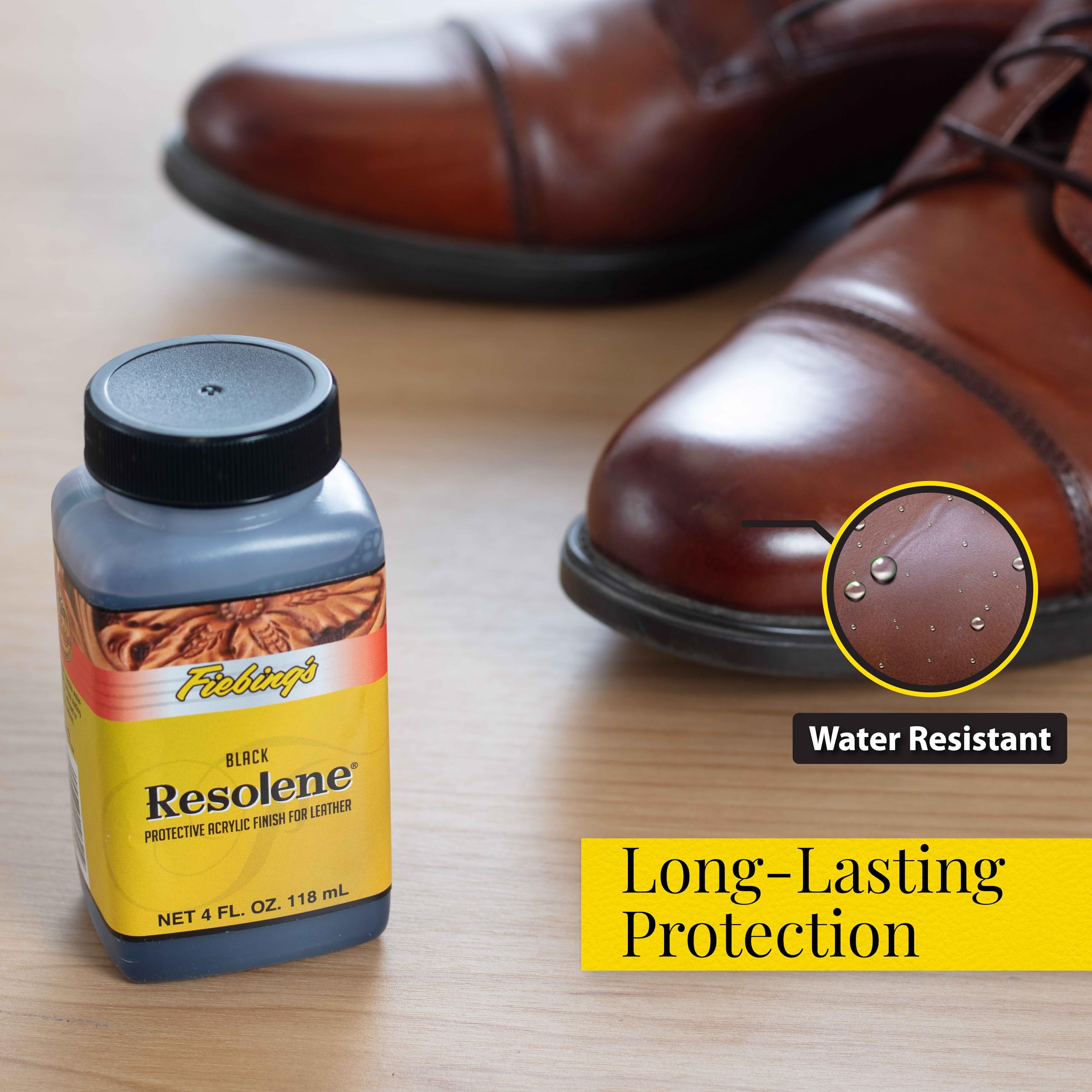 Fiebing 'S Acrylic Resolene (4 Ounce, Black) - Protective Acrylic Leather Finisher - Flexible, Water Resistant Top Coat For Dyed