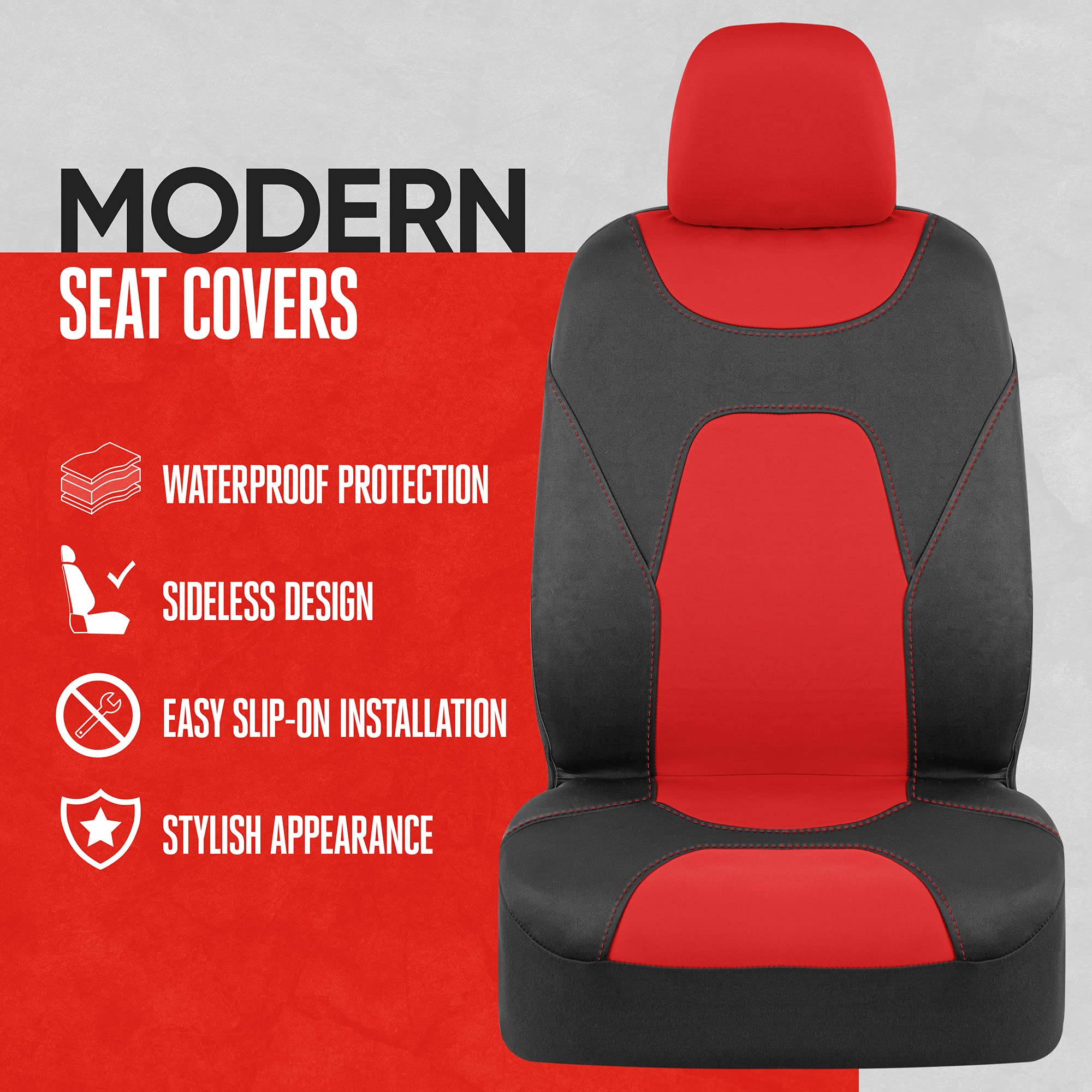 Motor Trend Aquashield Car Seat Covers For Front Seats, Red - Two-Tone Waterproof Seat Covers For Cars, Neoprene Front Seat Cove
