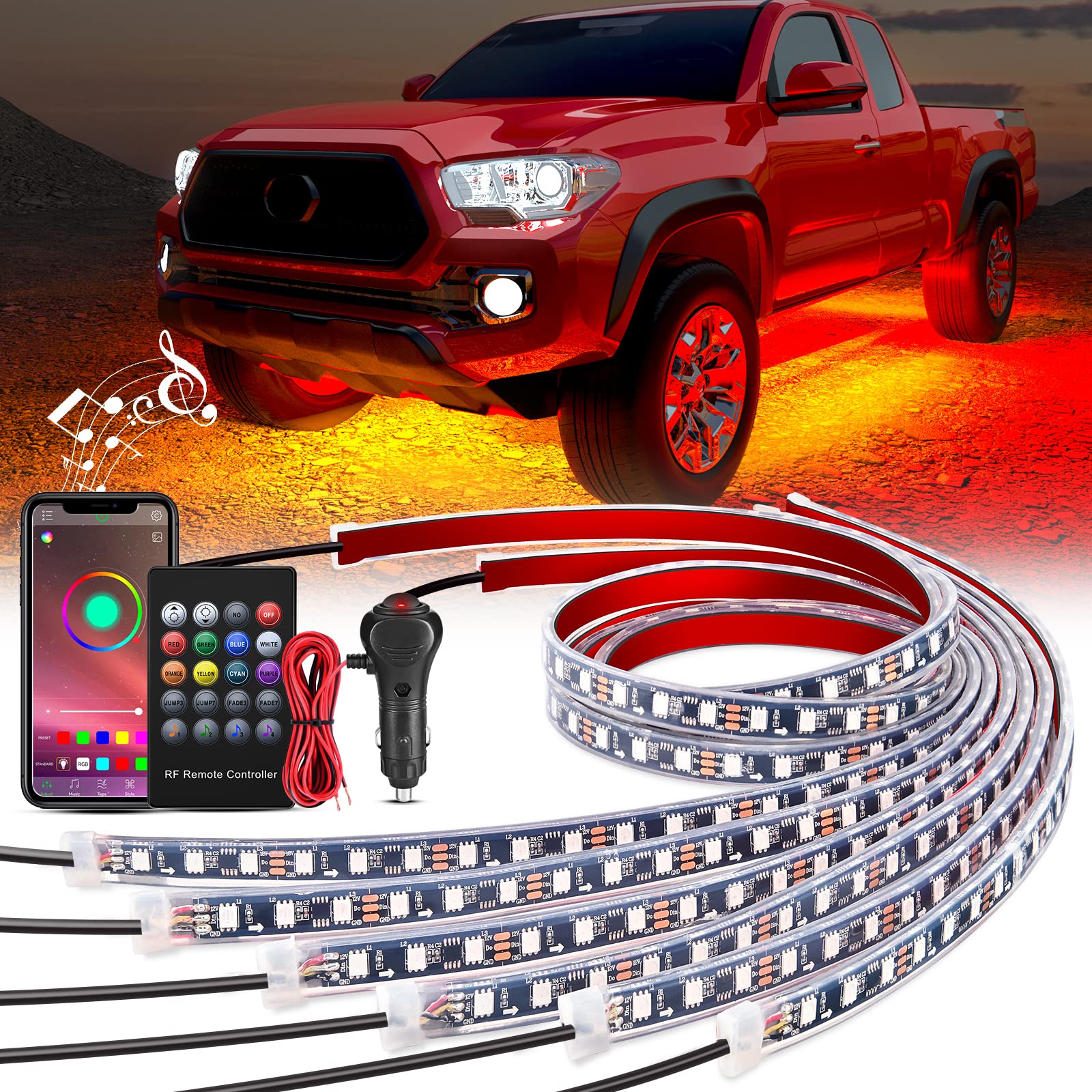 Nilight 6Pcs Car Underglow Neon Accent Strip Lights 300 Leds Rgb Multi Color Diy Sound Active Function Music Mode With App Contr