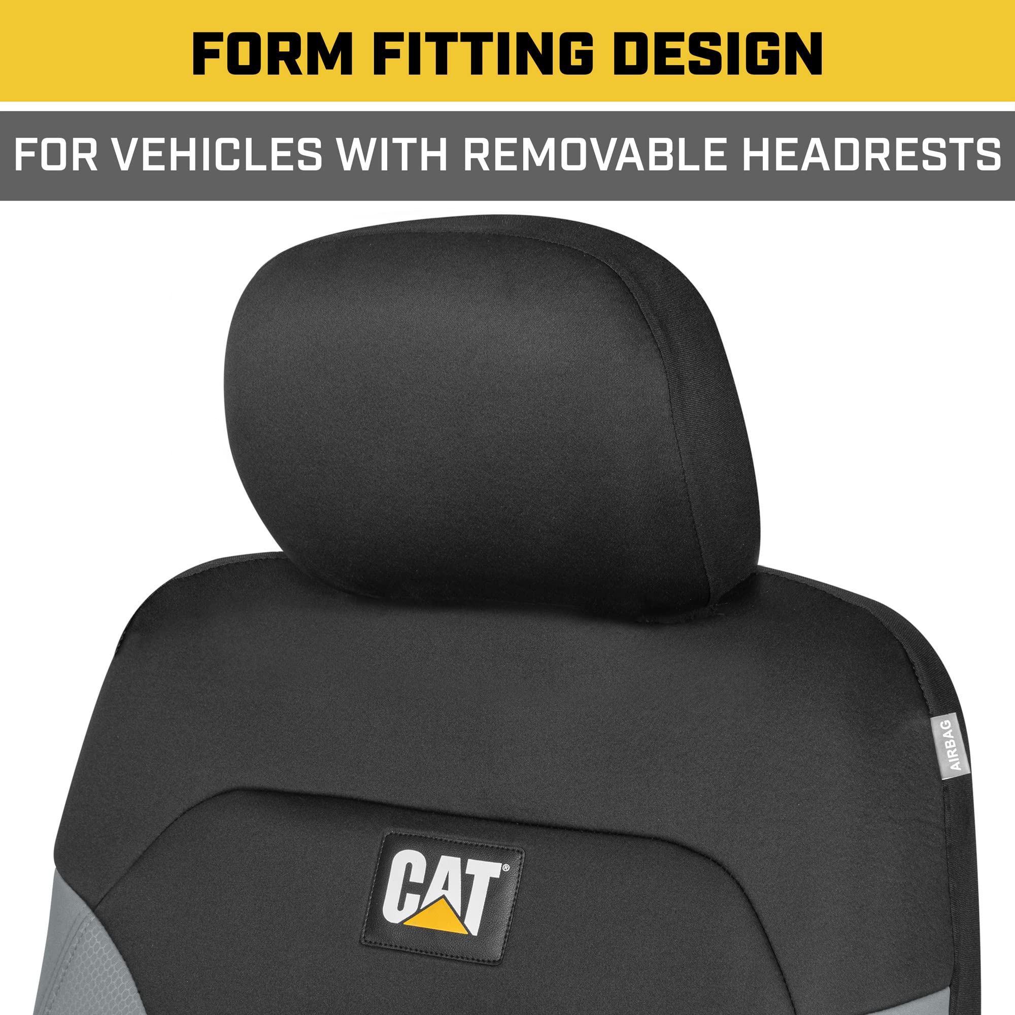 Caterpillar Flexfit Automotive Seat Covers For Cars Trucks And Suvs (Set Of 2) - Black Seat Covers For Front Seats, Seat Protect