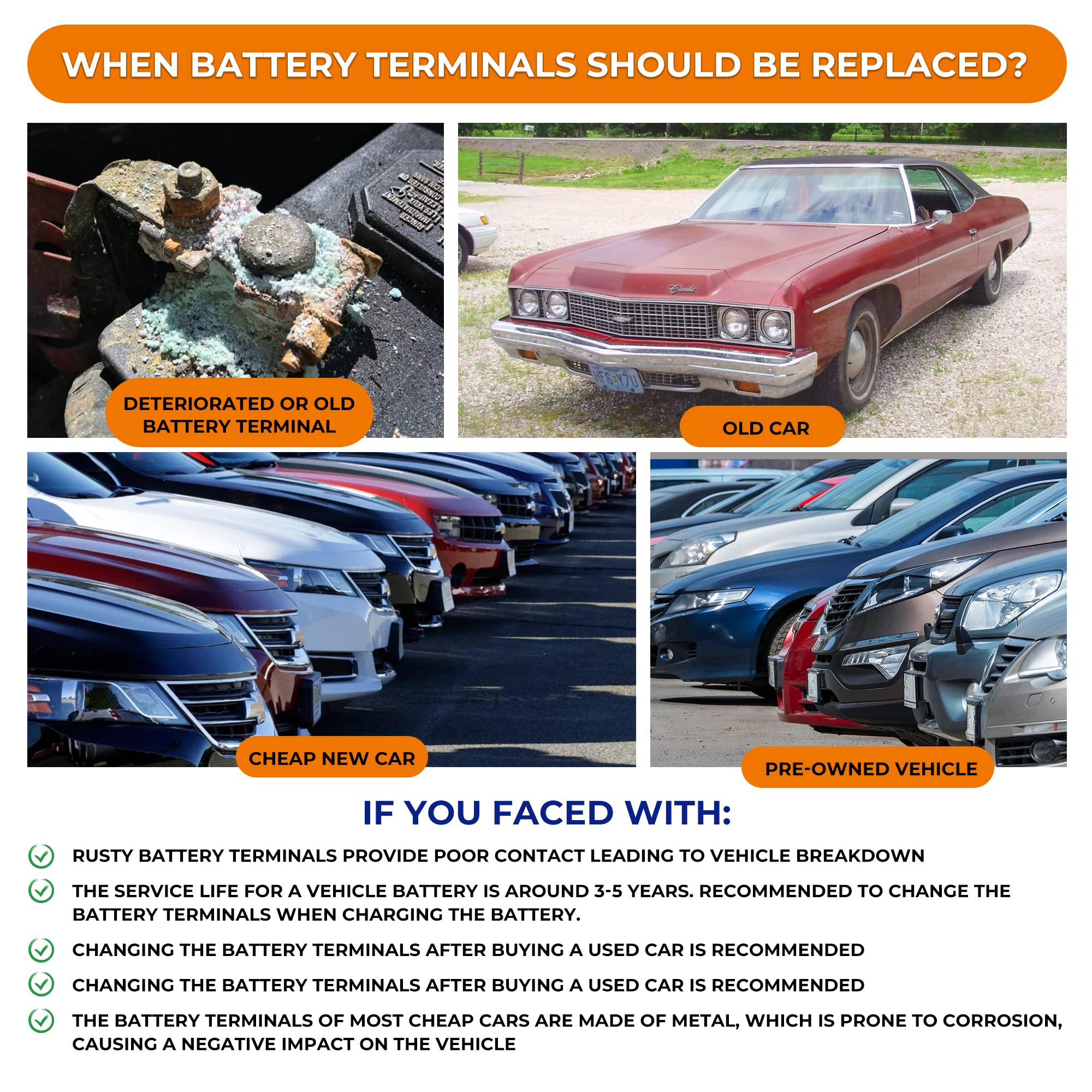 Universal Negative & Positive Battery Cable Terminals - Automotive Terminal Clamps Connectors - Durable & Adjustable Quick Relea