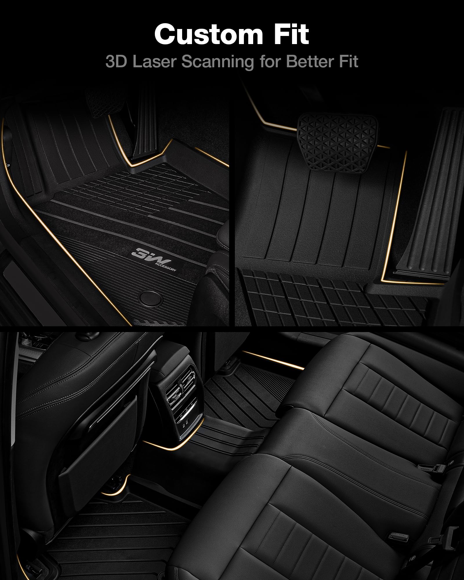 3W Floor Mats & Cargo Liner Custom Fit for 2019-2024 2025 G20 BMW 3 Series 330i 330e Sedan, TPE All Weather Floor Liner for BMW