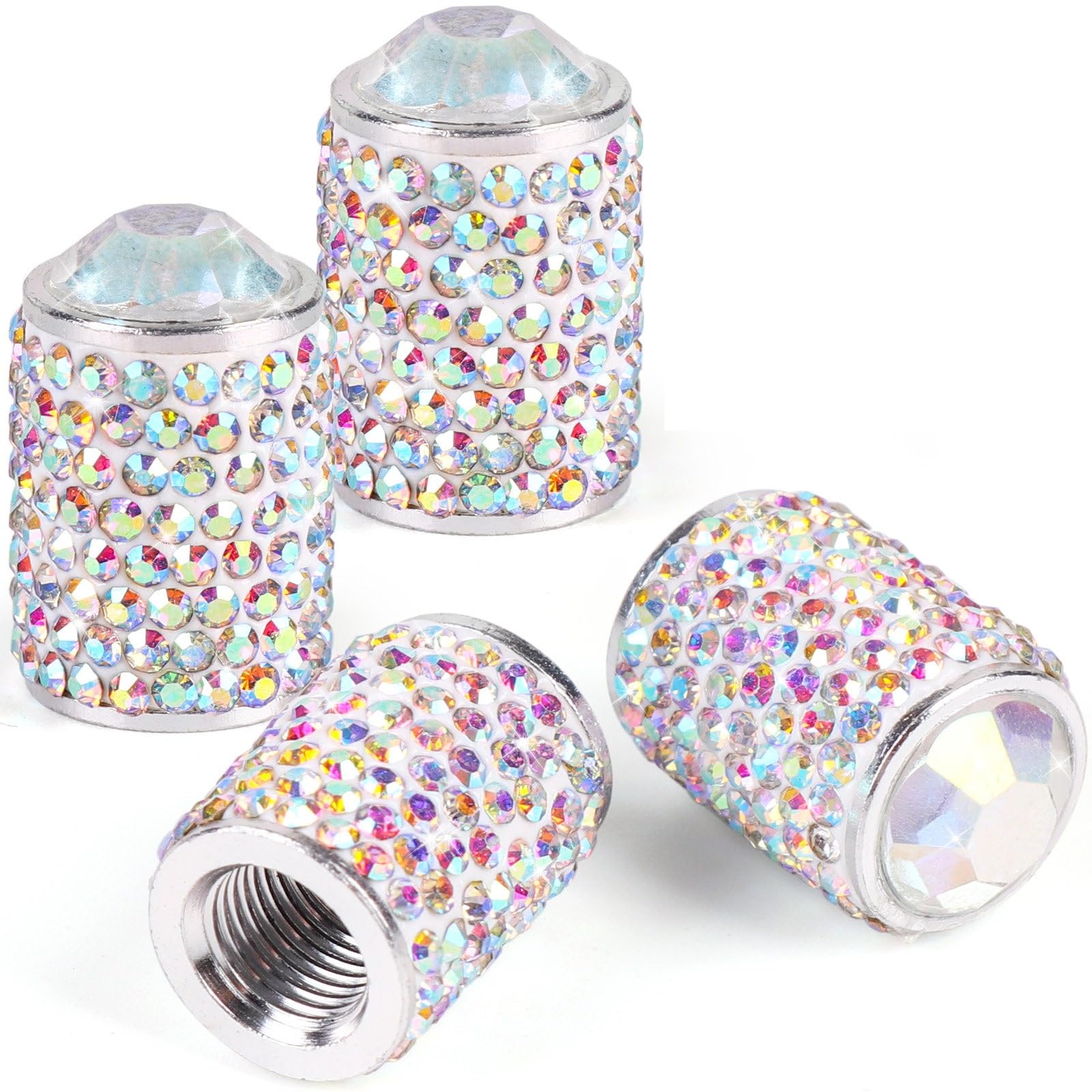 ToBeQueen Bling Tire Valve Caps - 4 Pack Handmade Crystal Rhinestone Dustproof Car Accessories - F-AB Color for Cars/SUVs/Motorcycles/Bikes