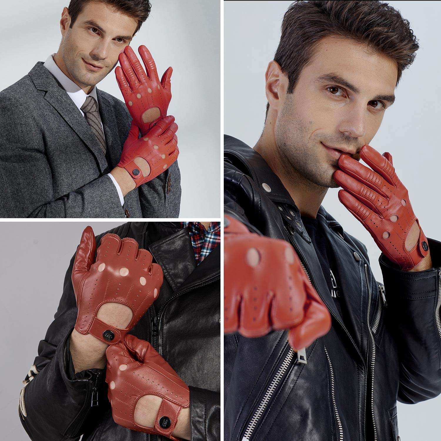 Gsg Men Genuine Leather Gloves Burgundy Red Unlined Biking Touchscreen Driving Gloves Medium Palm Hole