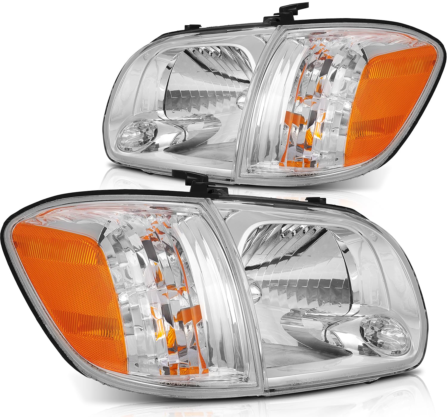 Headlight Assembly Fit For Toyota Sequoia 2005-2007 For Toyota Tundra 2005-2006 Chrome Housing Amber Reflector Clear Lens Driver