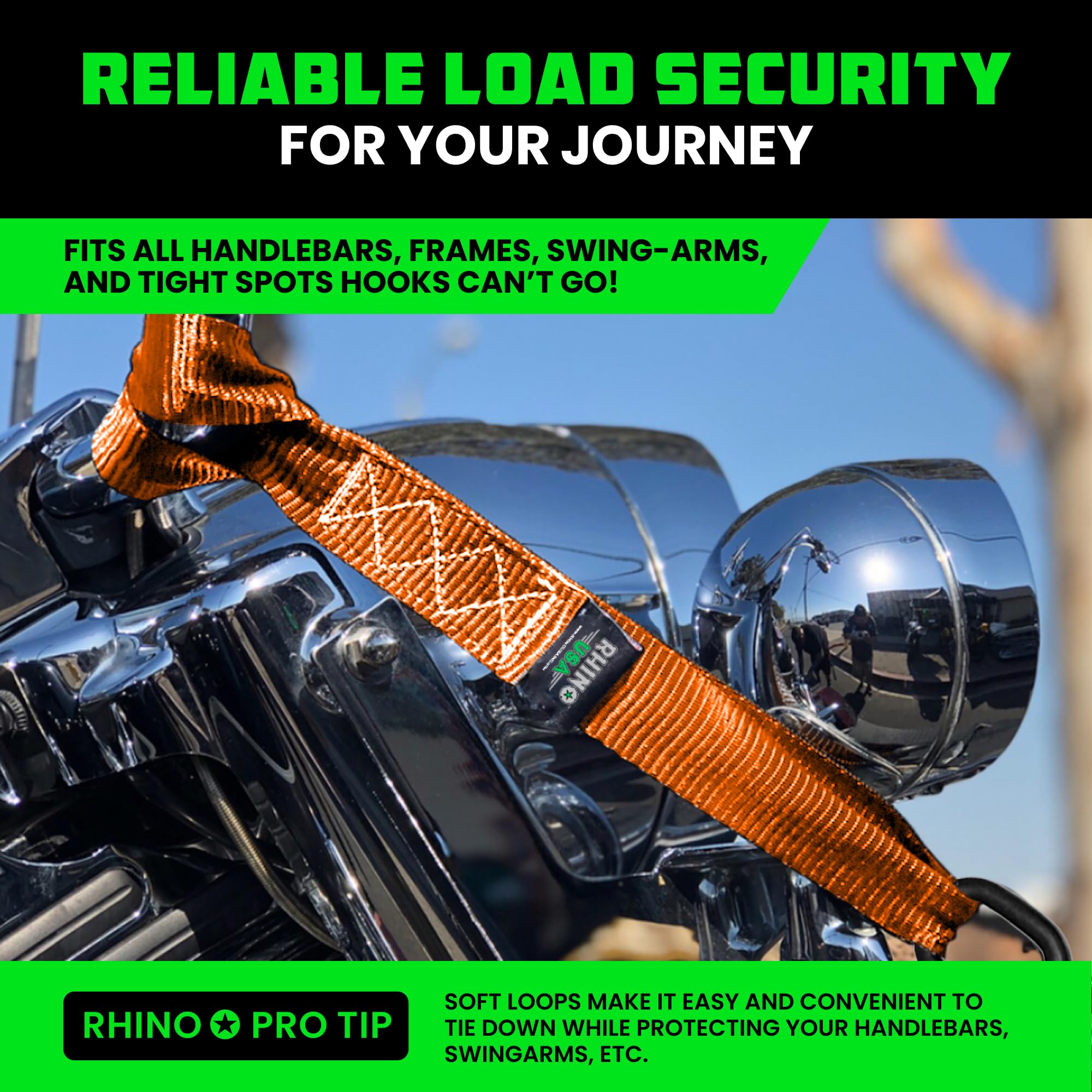 Rhino USA Soft Loop Tie Down Straps (4-Pack) - 1.6 Inch x 17 Inch (5,000lbs Break Strength) Heavy Duty Motorcycle Straps for use