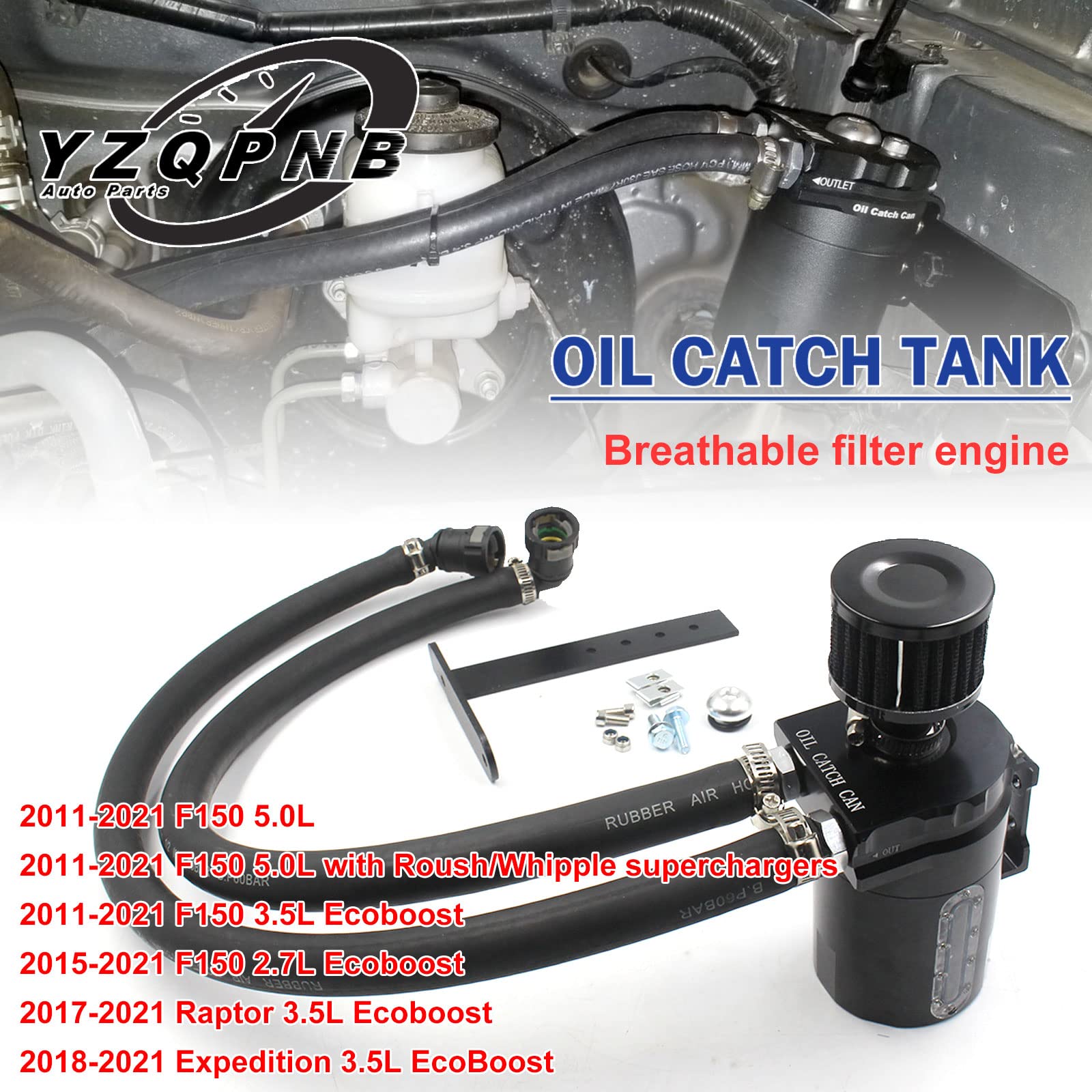 Oil Catch Can Passenger Side Oil Separator Tank With Breather Filter, Sight Glass Fits Ford F150 5.0L/2.7Eb/3.5Eb 2011-2021, Rap