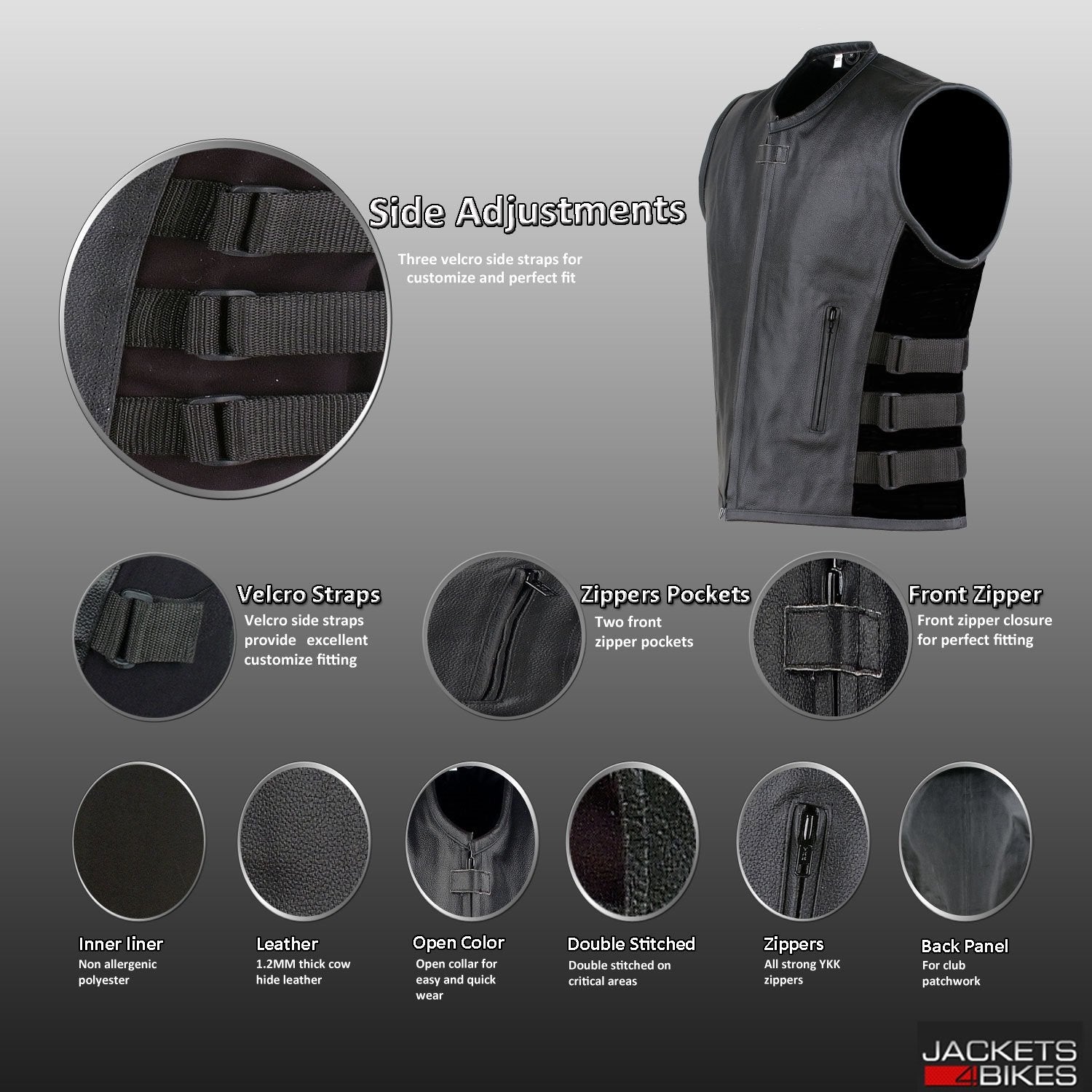 New Men'S Motorcycle Real Cowhide Leather Vest Adjustable Stylish W/Ce Armor, Dual Concealed Carry Gun Pockets Large Back Panel