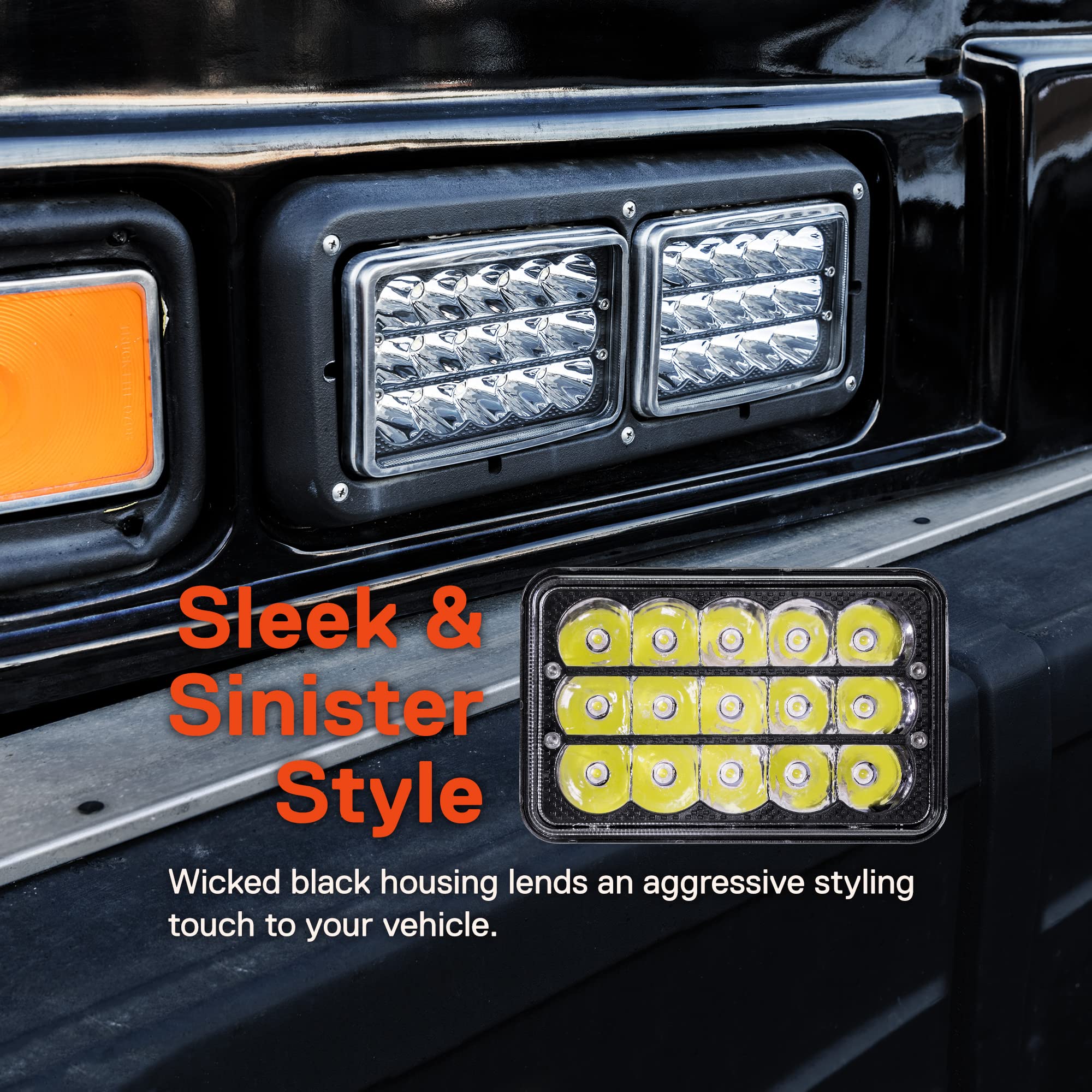 True Mods 4Pc Black 6X4 4X6 Inch Led Headlights 45W H4 High Low Sealed Beam H4652 H4666 H6545 H4651 H4656 For Freightliner Class