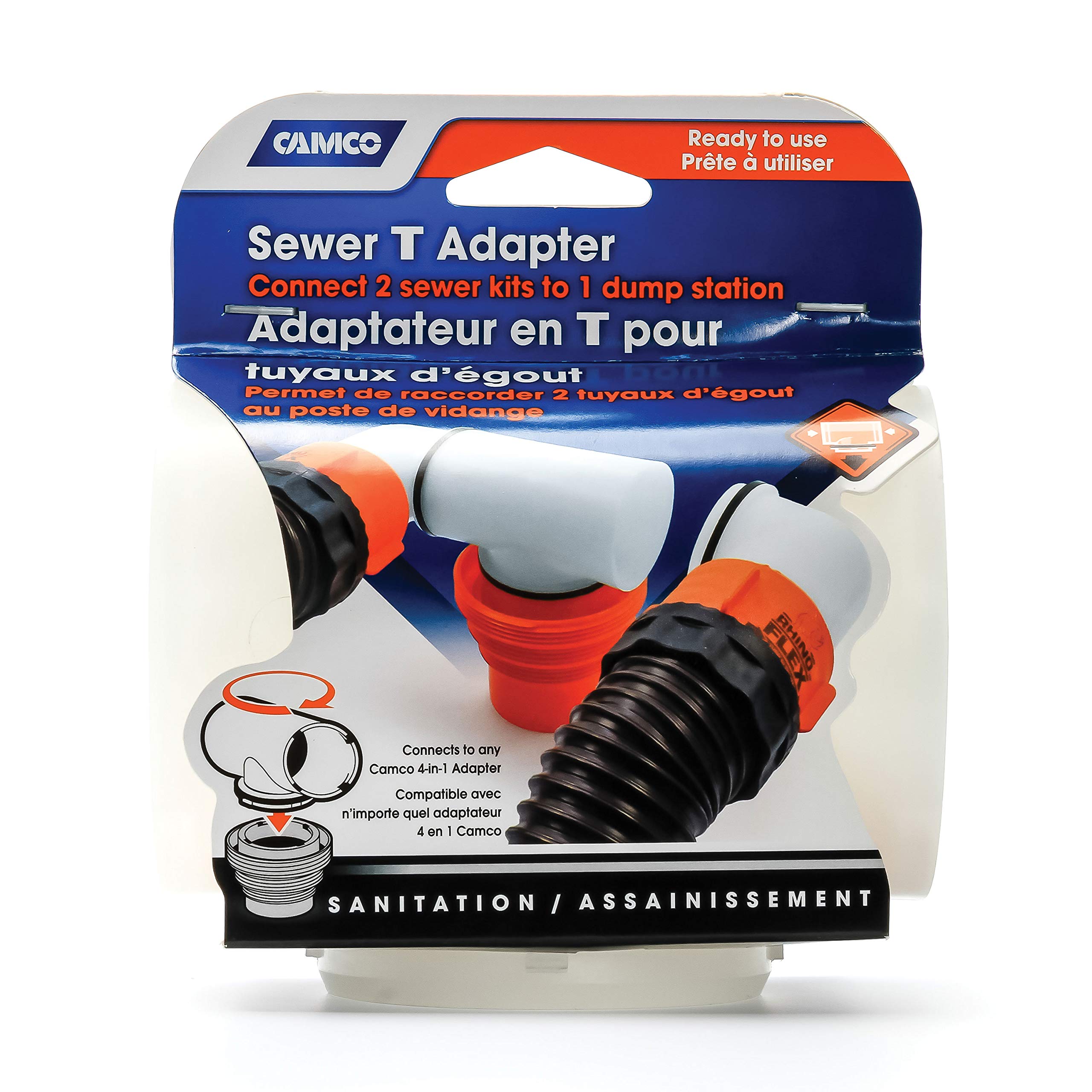 Camco Rv Sewer T Adapter - Connects Two Sewer Kits To One Dump Station | No Clamps Or Tools Required | Includes Washer For Odor