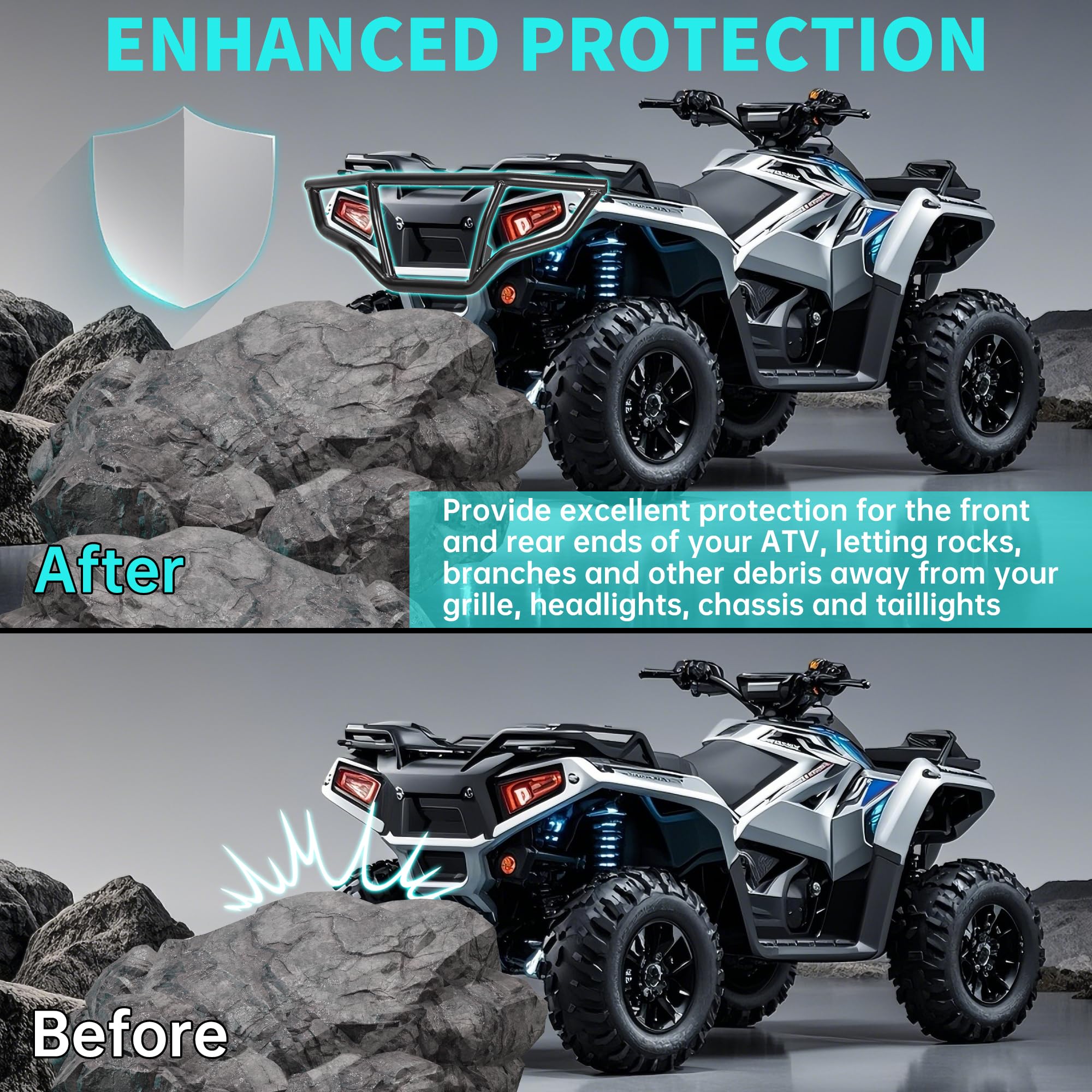 ECOTRIC Rear Brush Guard Bumper for 2014-2023 Polaris Sportsman Touring 570, Heavy-Duty Steel, Model ET-072, Black