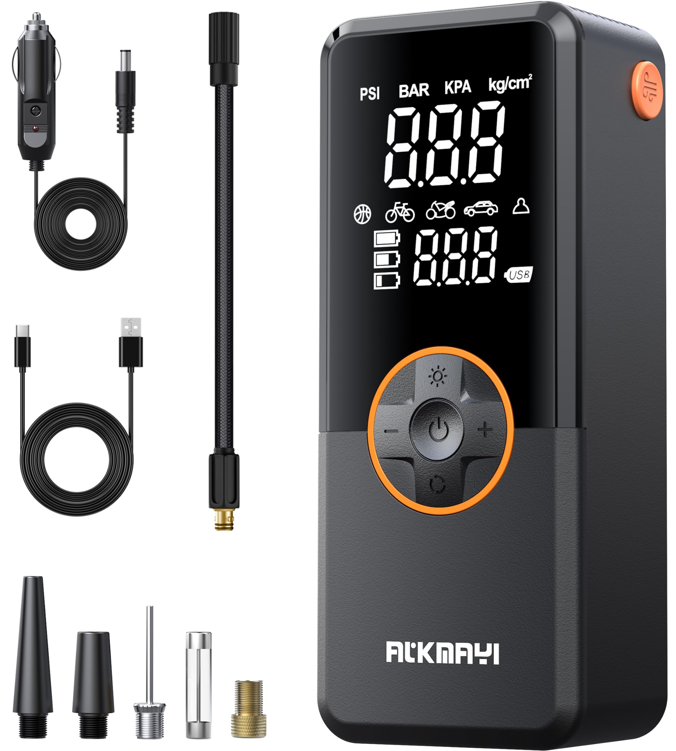 ATKMAYI Tire Inflator Portable Air Compressor, 150PSI Air Pump for Car Tires, Cordless Air Compressor with Inflation and Deflati
