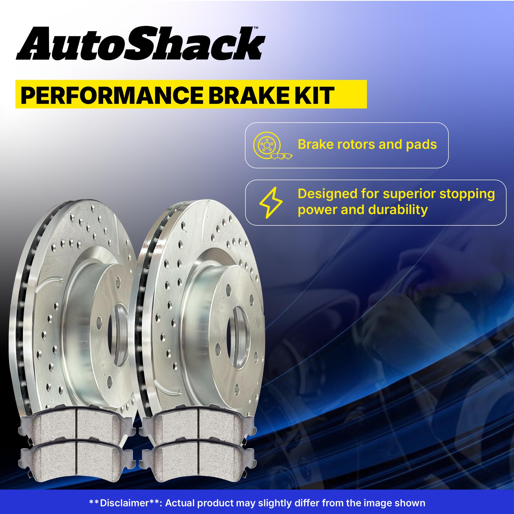Autoshack Front Drilled And Slotted Brake Kit Rotors Silver And Ceramic Pads Pair Of 2 Driver And Passenger Side Replacement For