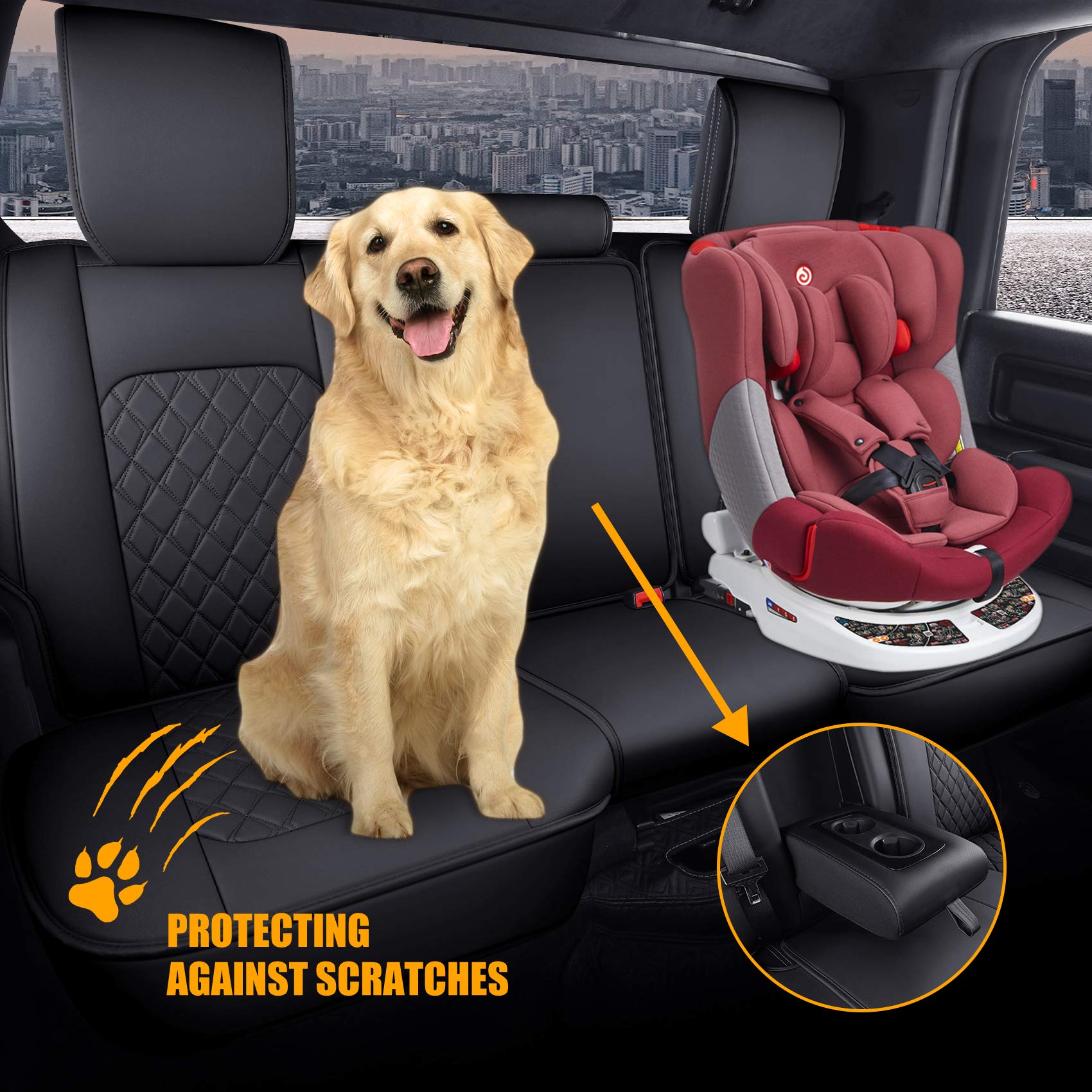 Aierxuan Back Seat Covers for Dodge Ram 2009-2024, Waterproof Leather, Black, Custom Fit for Crew Quad Regular Cab 40/60 Split Bench
