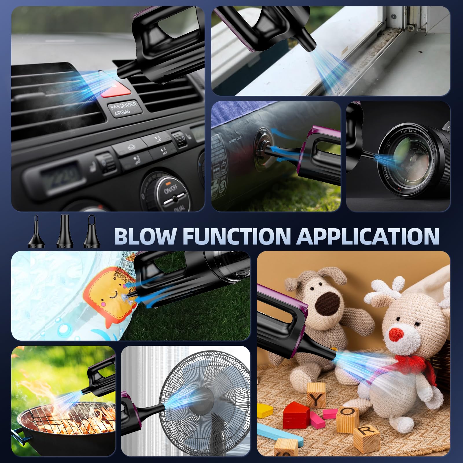 MONOZEL Cordless Handheld Vacuum Cleaner VC026, 18000Pa, 130W, Purple, 2 in 1 Car Vacuum & Air Duster, LED Light, Multi-No