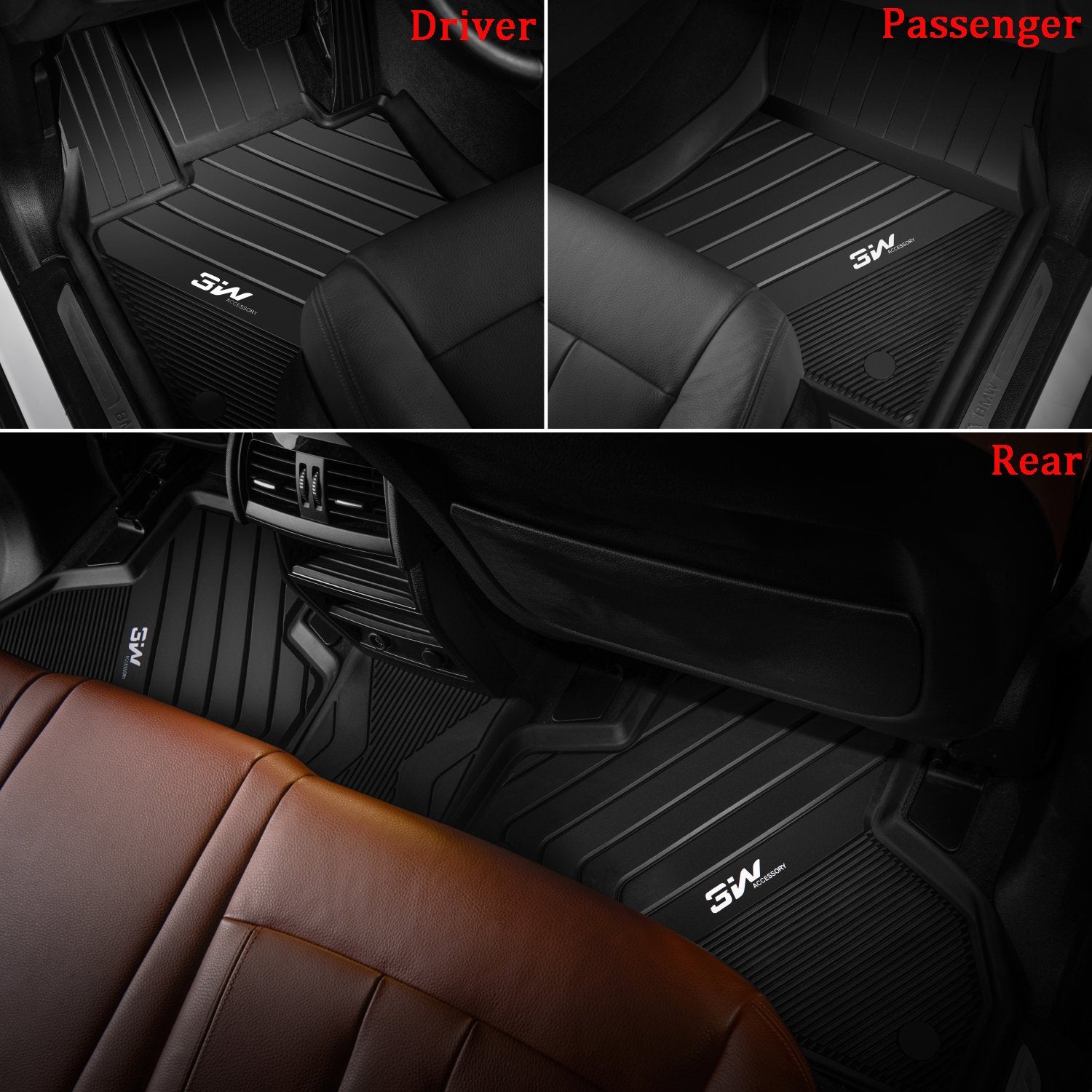 3W Floor Mats Custom Fit For Bmw X5 (F15) 2014-2018 / Bmw X6 (F16) 2015-2019, All Weather Tpe Floor Liner For Bmw X5 X6 1St & 2N