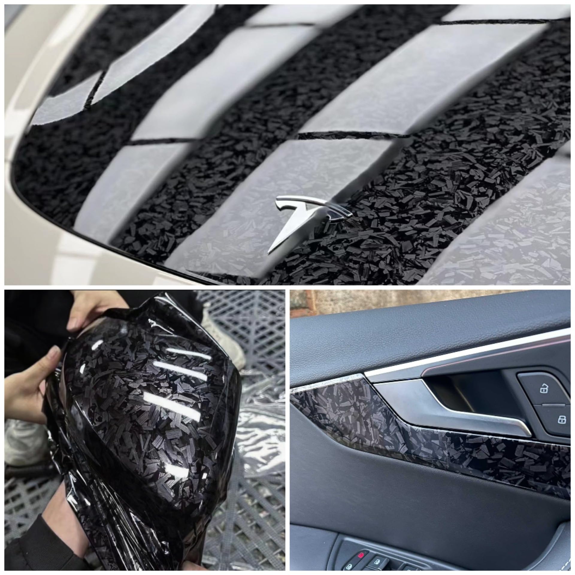 Lzlrun Forged Gloss Carbon Fiber Black Vinyl Wrap Roll Air Release Sticker Sheet Film Diy Decal Car Auto Vehicle Morotcycle Self Adhesive - 1Ft X 3.5Ft