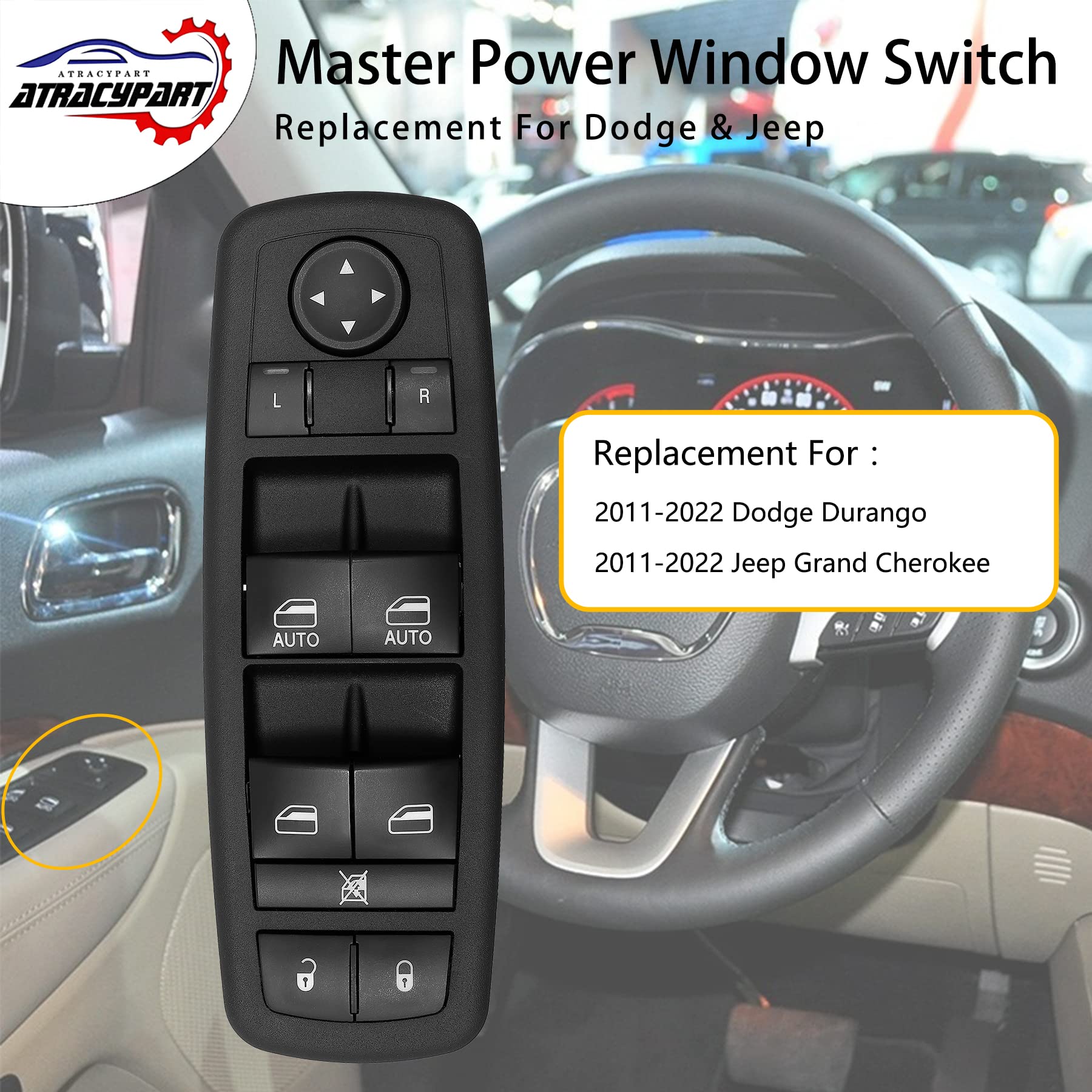 Master Power Window Switch | 3 PINS + 8 PINS Check Required | Replacement for 2011 - 2014 Dodge Durango, Jeep Grand Cherokee | R