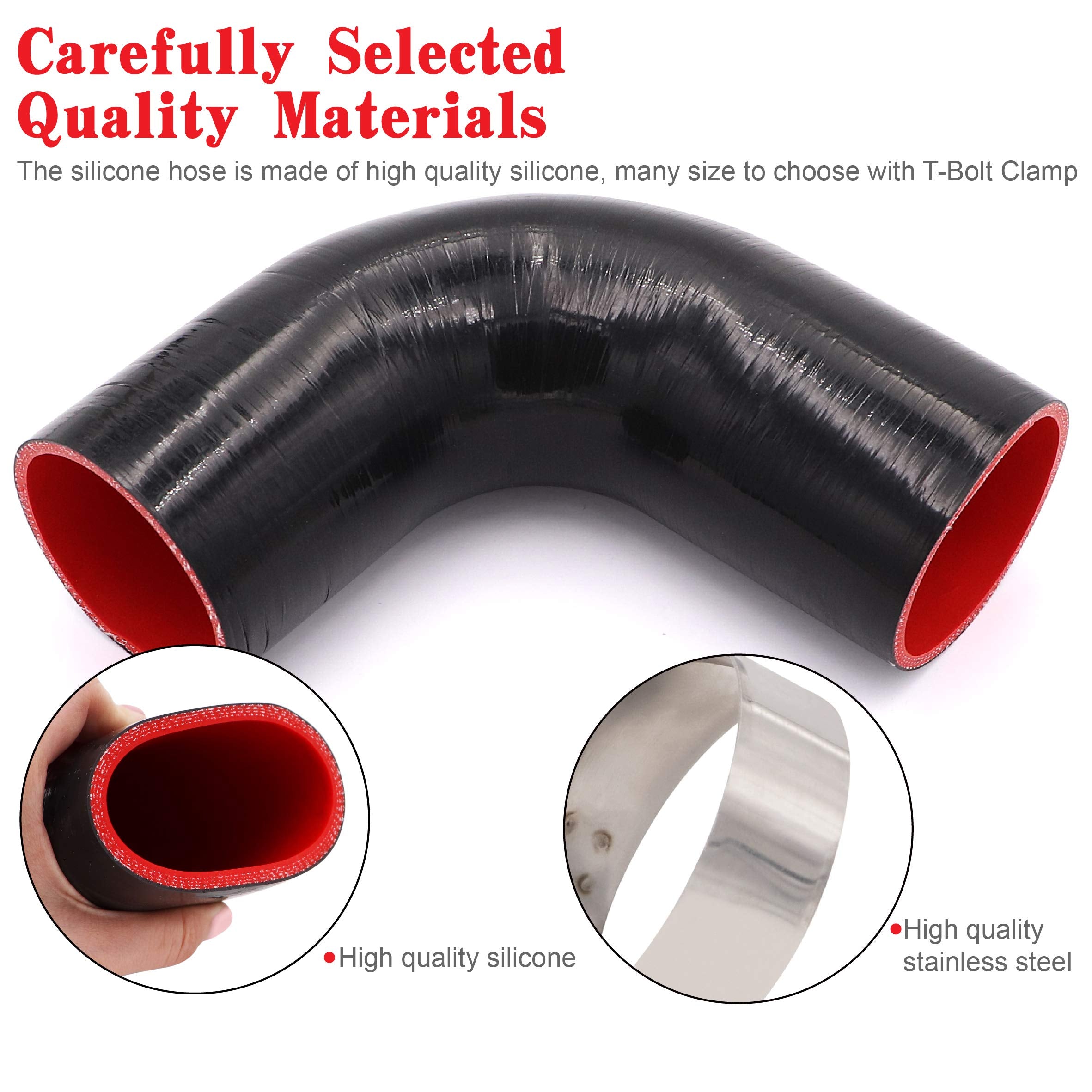 90 Degree Elbow Coupler Silicone Hose 4-Ply 3.5-Inch(89Mm) For Turbo/Intercooler/Intake Piping,Length 102Mm Thickness 5Mm With T